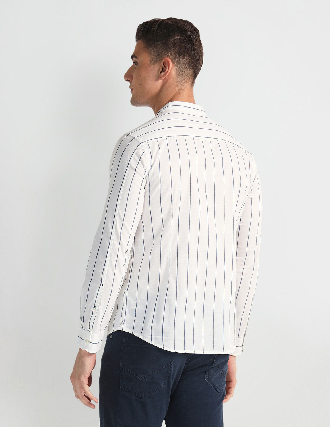 Image of U.S. POLO ASSN. Men Striped Casual White, Black Shirt