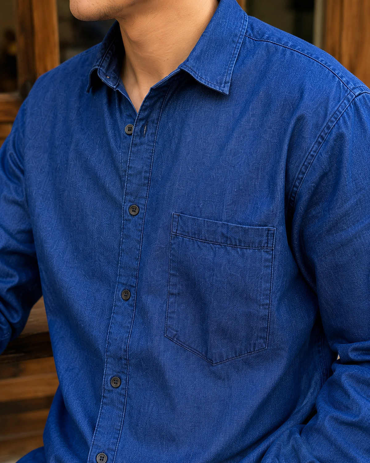 Image of FnQ Men Washed Casual Dark Blue Shirt