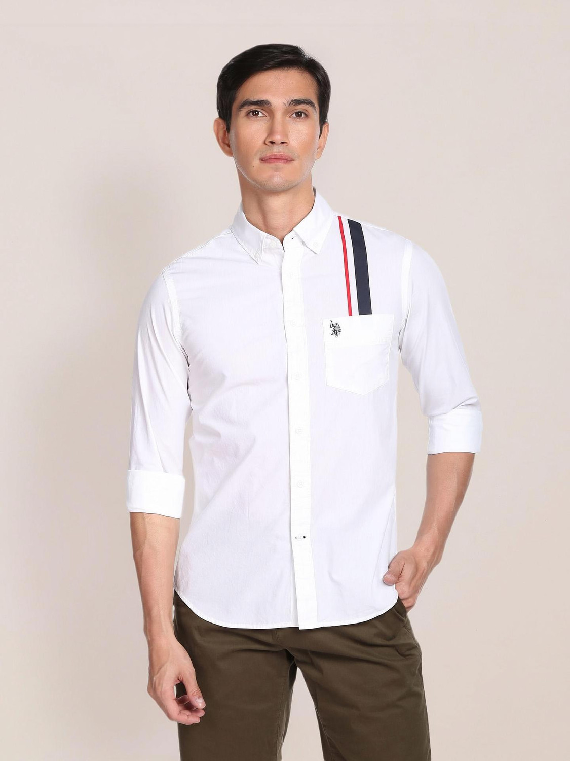 Image of U.S. POLO ASSN. Men Solid Casual White Shirt