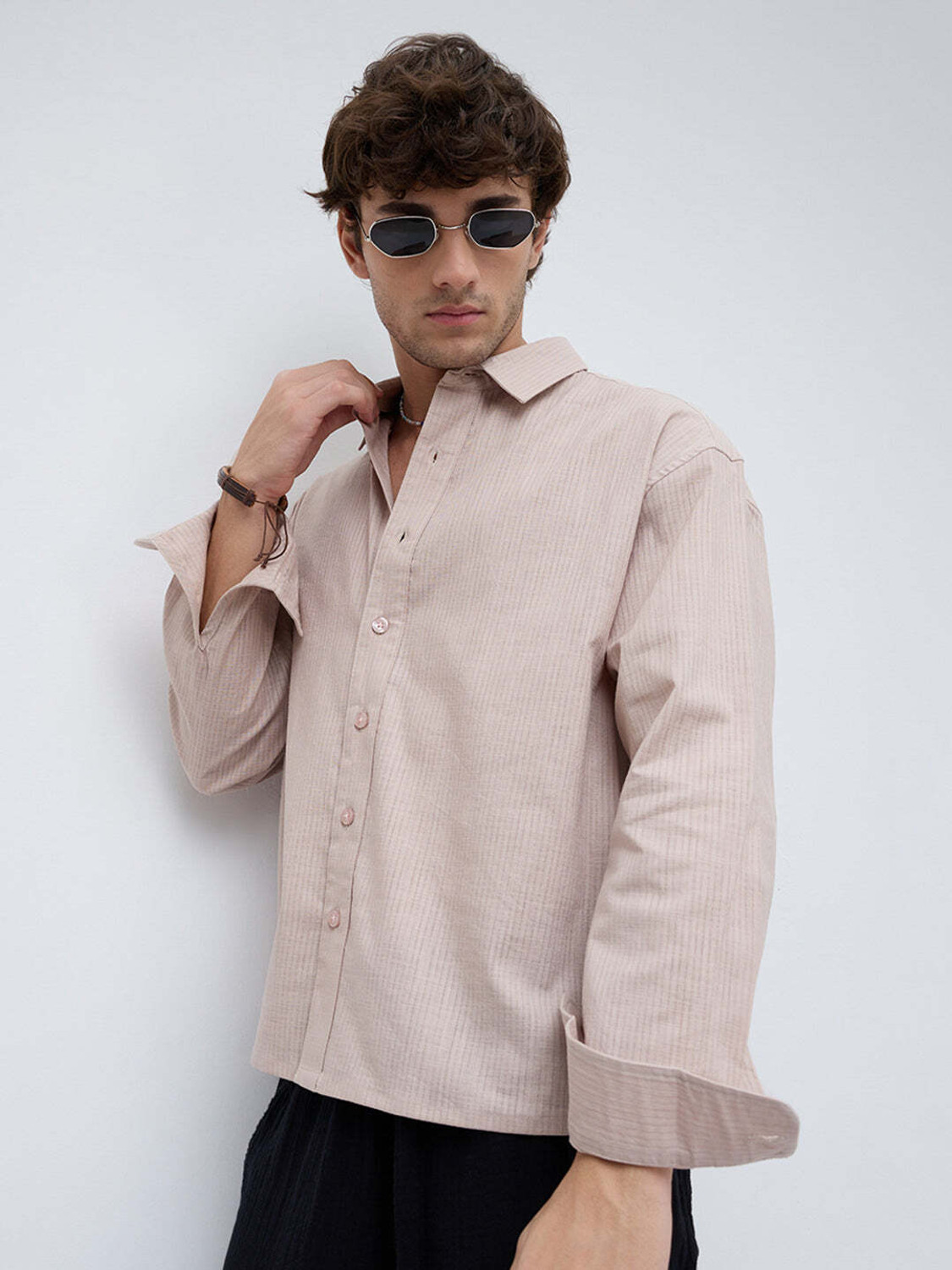 Image of VASTRADO Men Solid Casual Beige Shirt