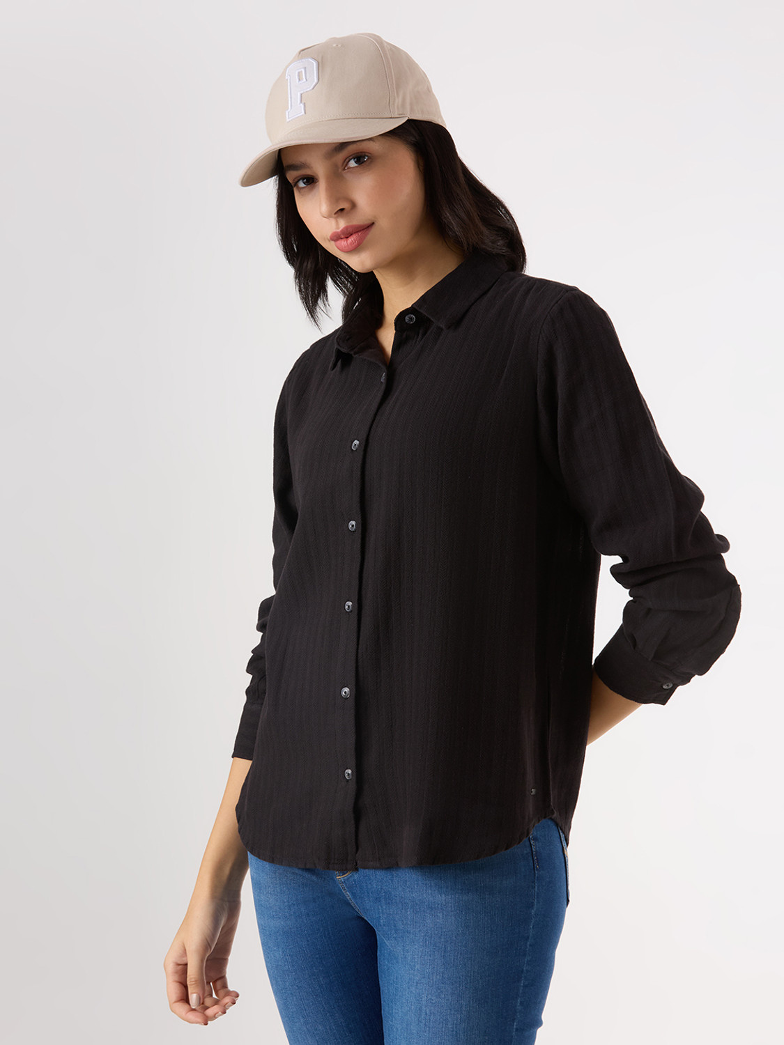 Image of Pepe Jeans Women Solid Casual Black Shirt