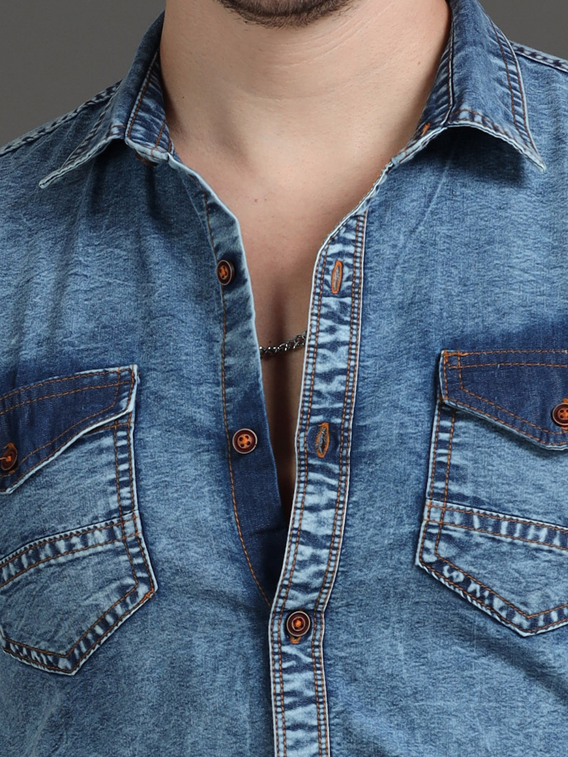 Image of PRINTOUT Men Solid Casual Blue Shirt