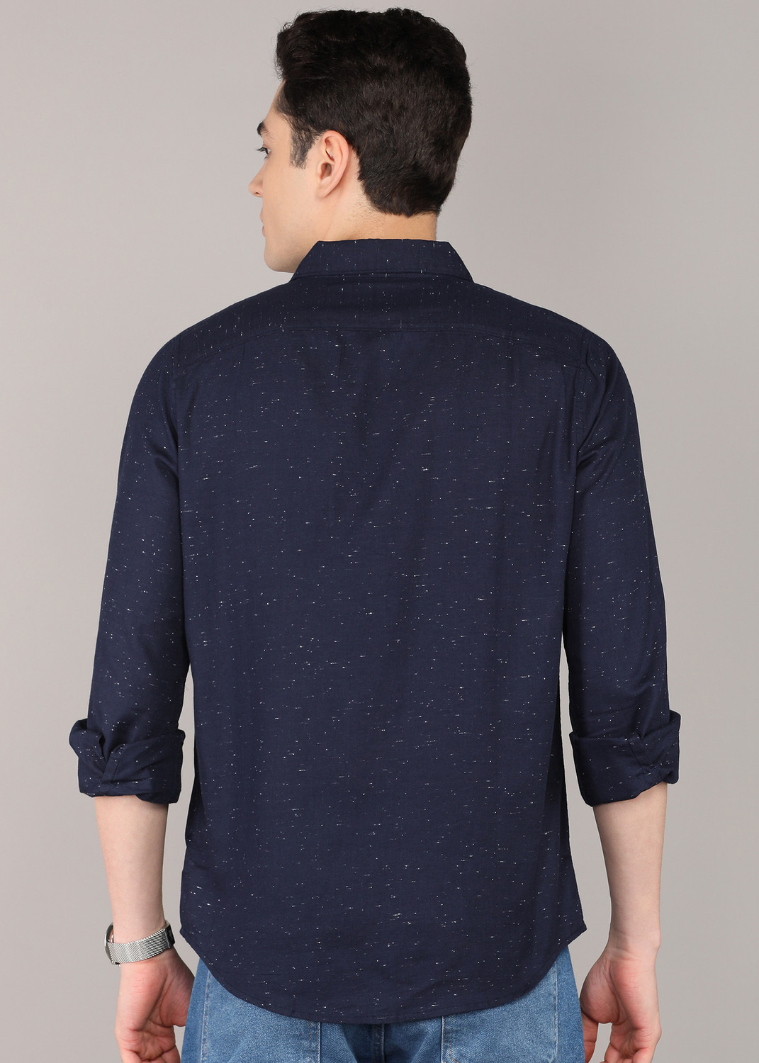 Image of WROGN Men Solid Casual Blue Shirt
