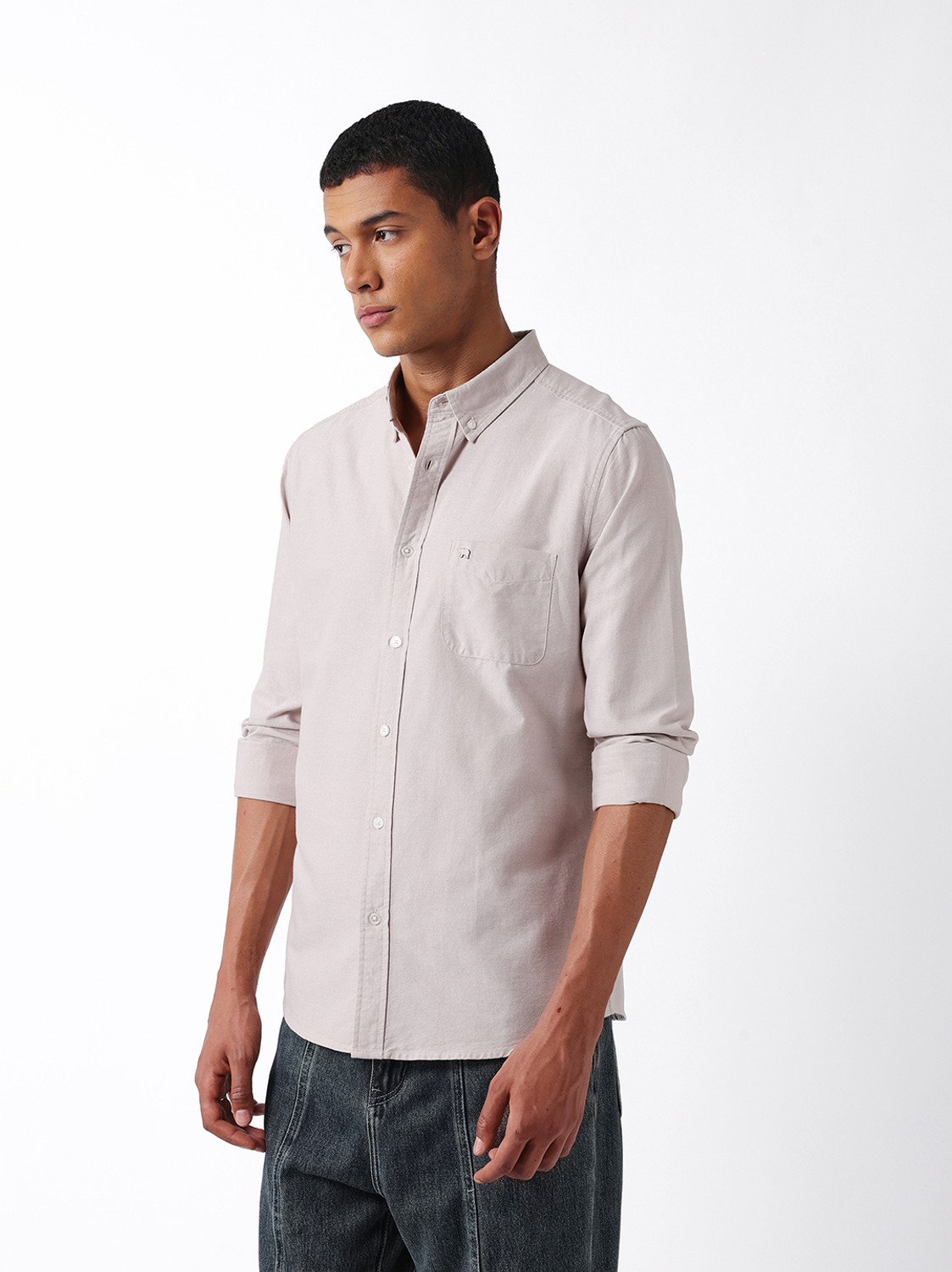 Image of THE BEAR HOUSE Men Solid Casual Beige Shirt