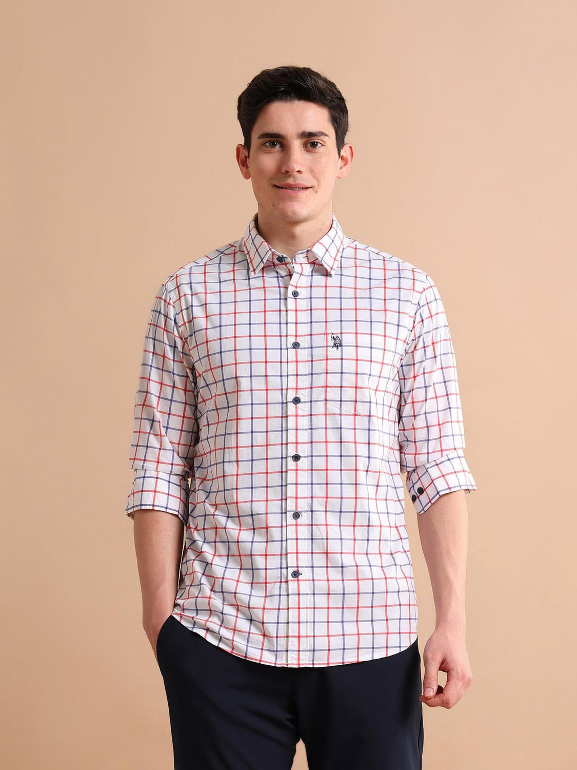 Image of U.S. POLO ASSN. Men Checkered Casual White Shirt
