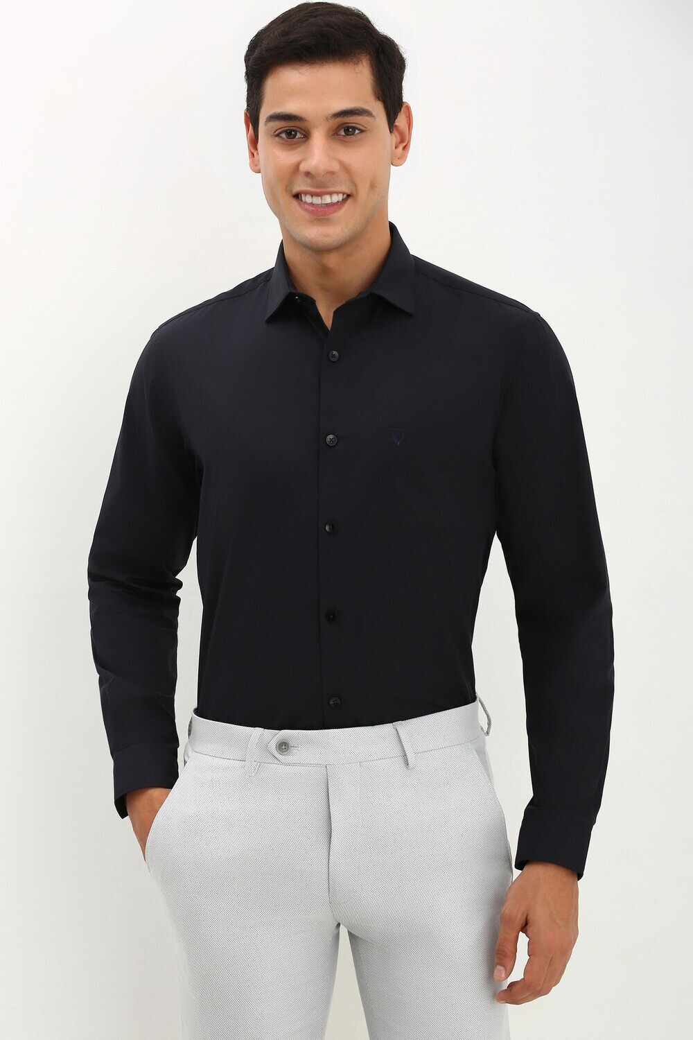 Image of Allen Solly Men Solid Formal Black Shirt