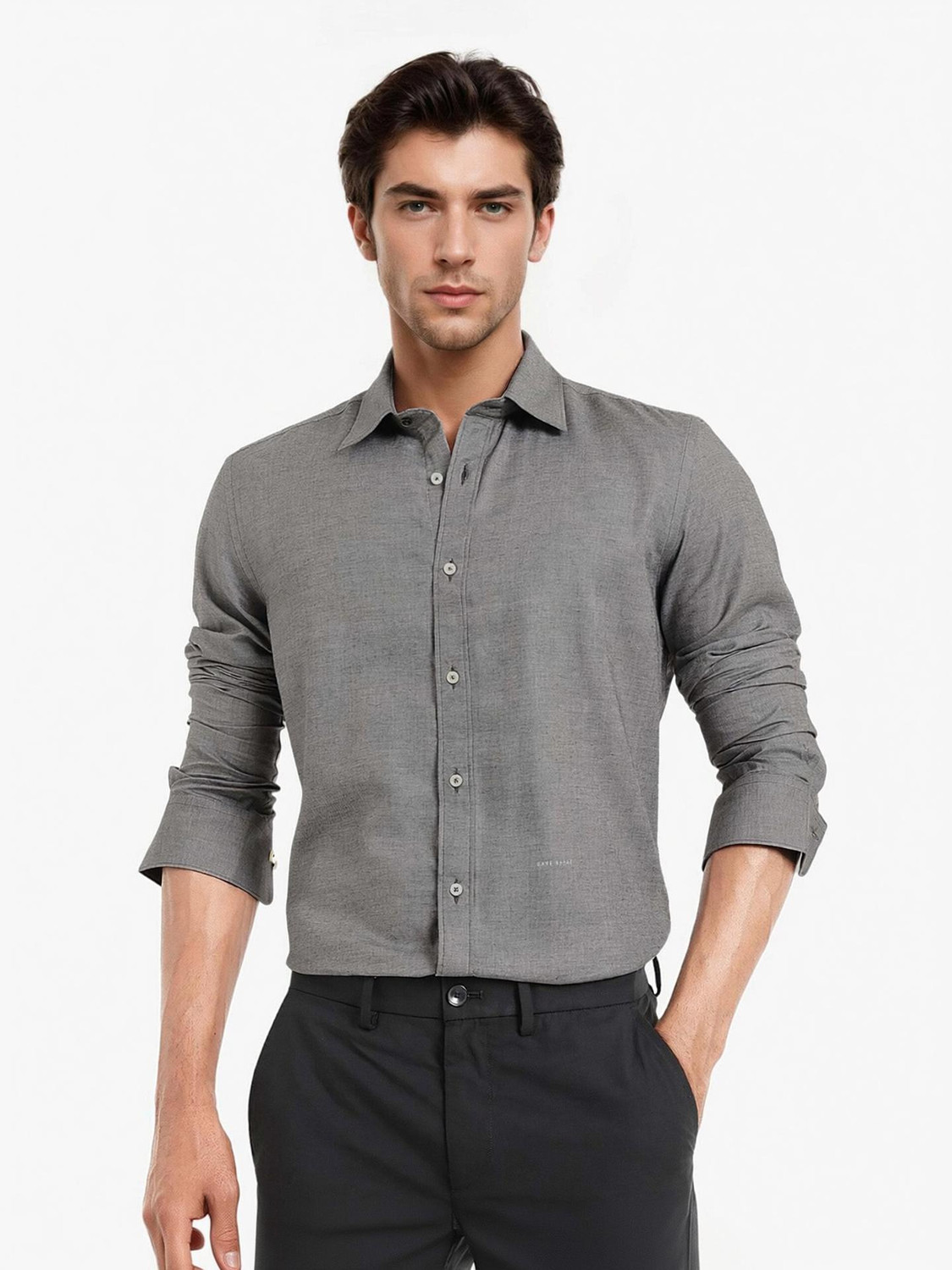 Image of RARE RABBIT Men Solid Casual Black Shirt
