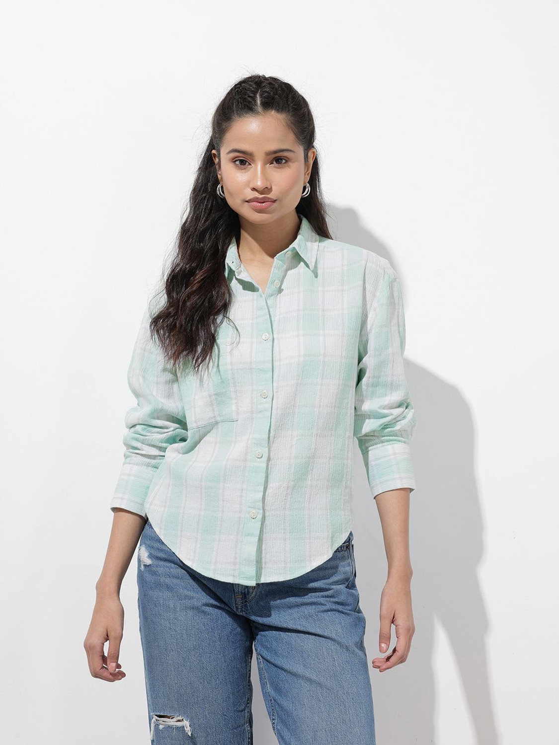 Image of Roadster Women Checkered Casual Blue Shirt