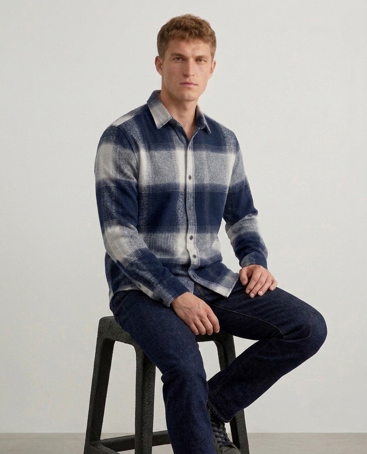 Image of DIMMY Men Checkered Casual Dark Blue Shirt