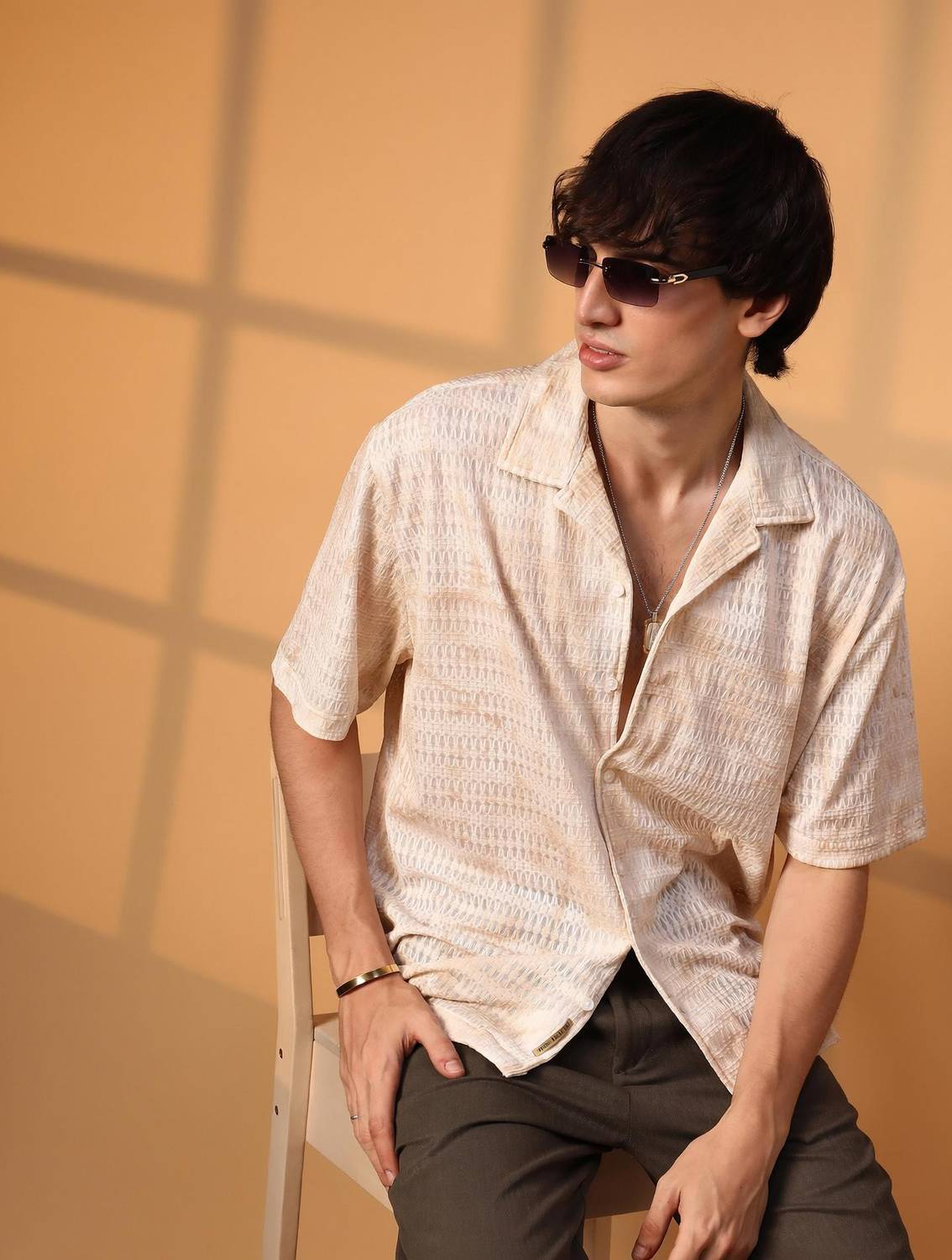 CAHOOT Men Printed Casual Cream, Orange Shirt