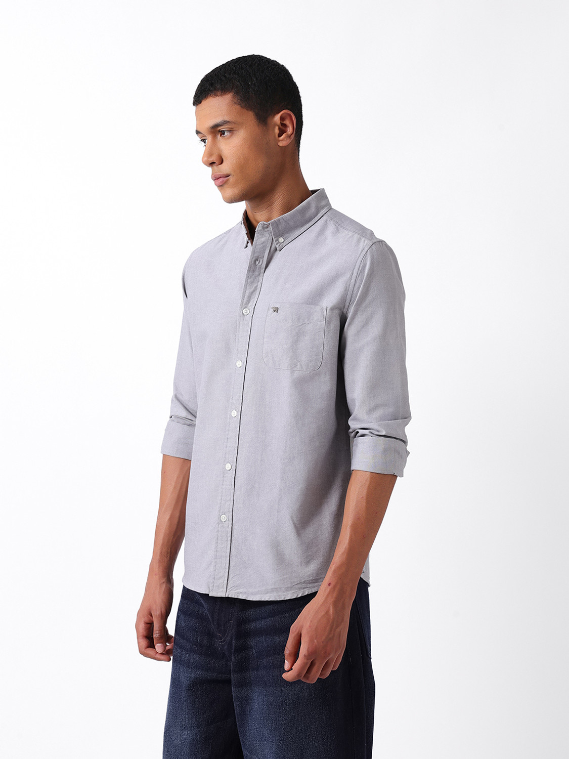 Image of THE BEAR HOUSE Men Solid Casual Grey Shirt