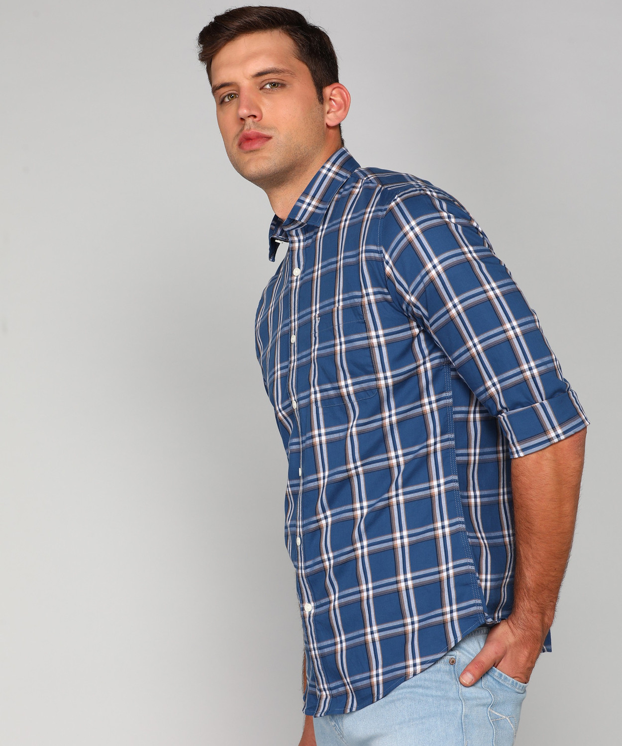 Image of VAN HEUSEN Men Checkered Casual Purple Shirt