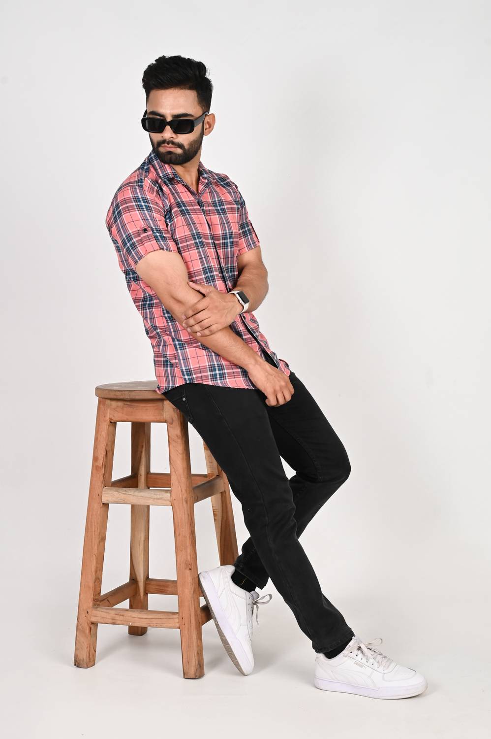 ANP BIHARIKA Men Checkered Casual Pink, Blue Shirt