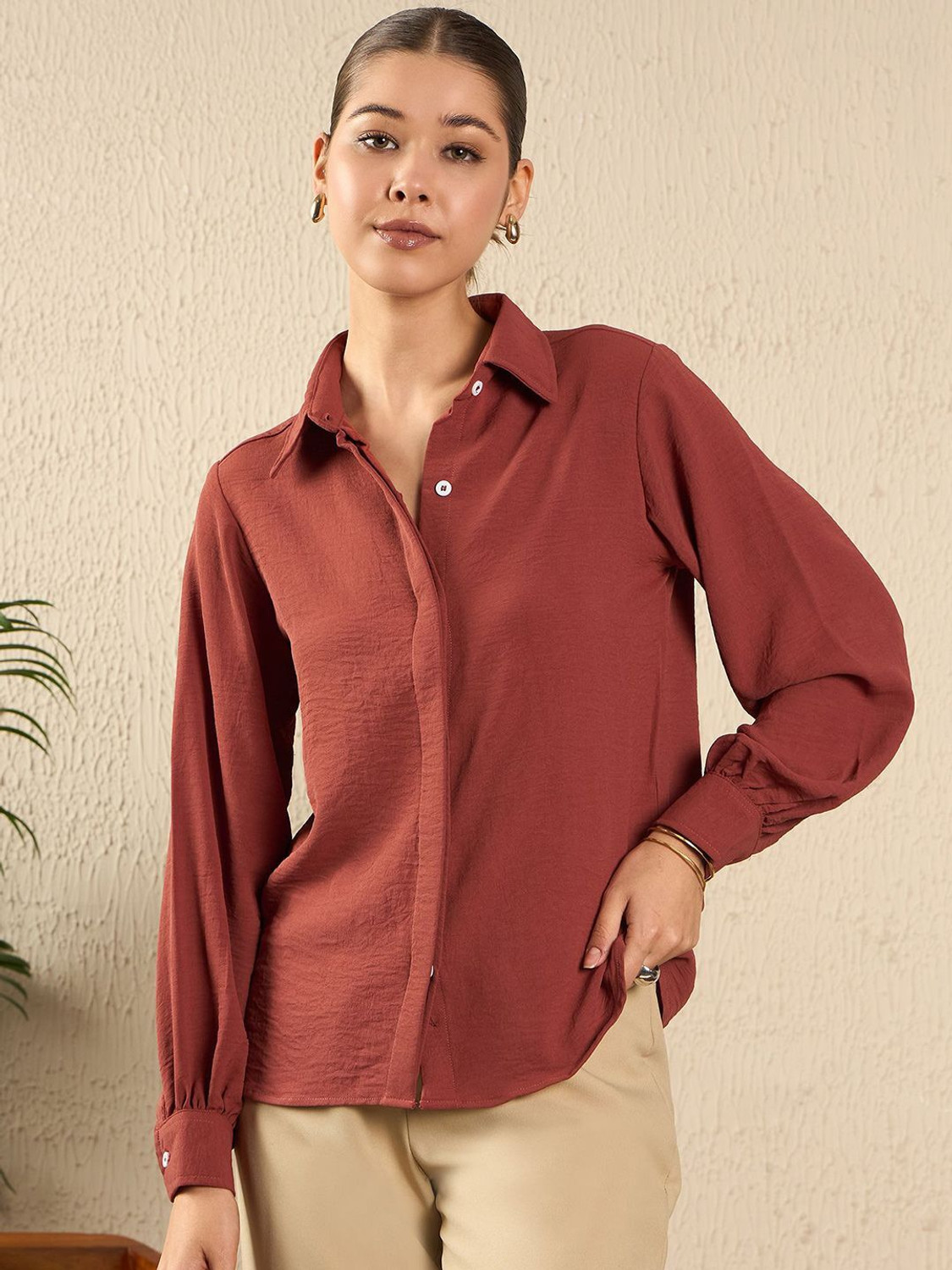 Image of Roadster Women Self Design Casual Red Shirt