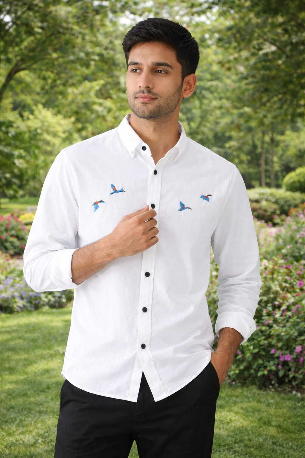 Image of STYLOKSTI Men Embroidered Casual White Shirt
