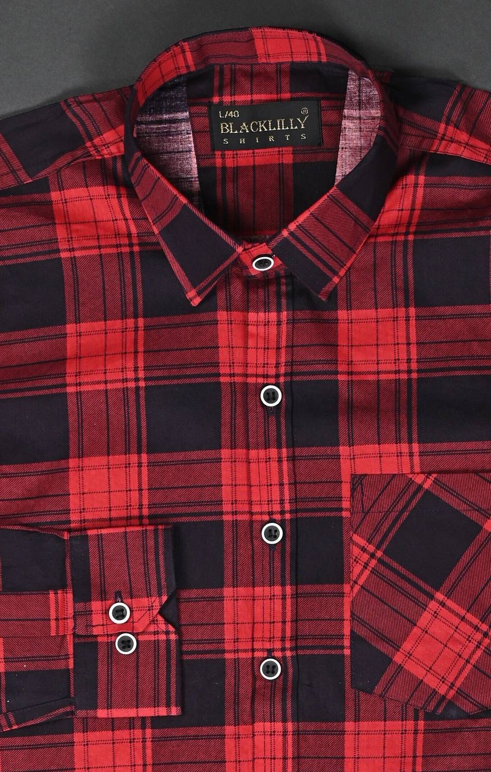 BlackLilly Men Checkered Formal Red Shirt