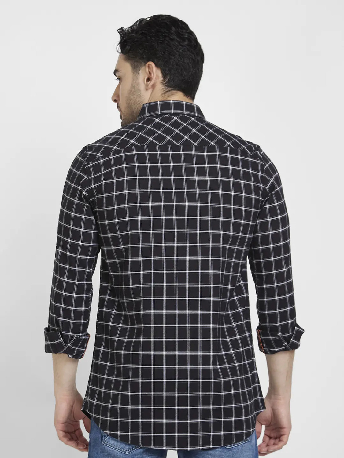Image of Spykar Men Checkered Casual Black Shirt