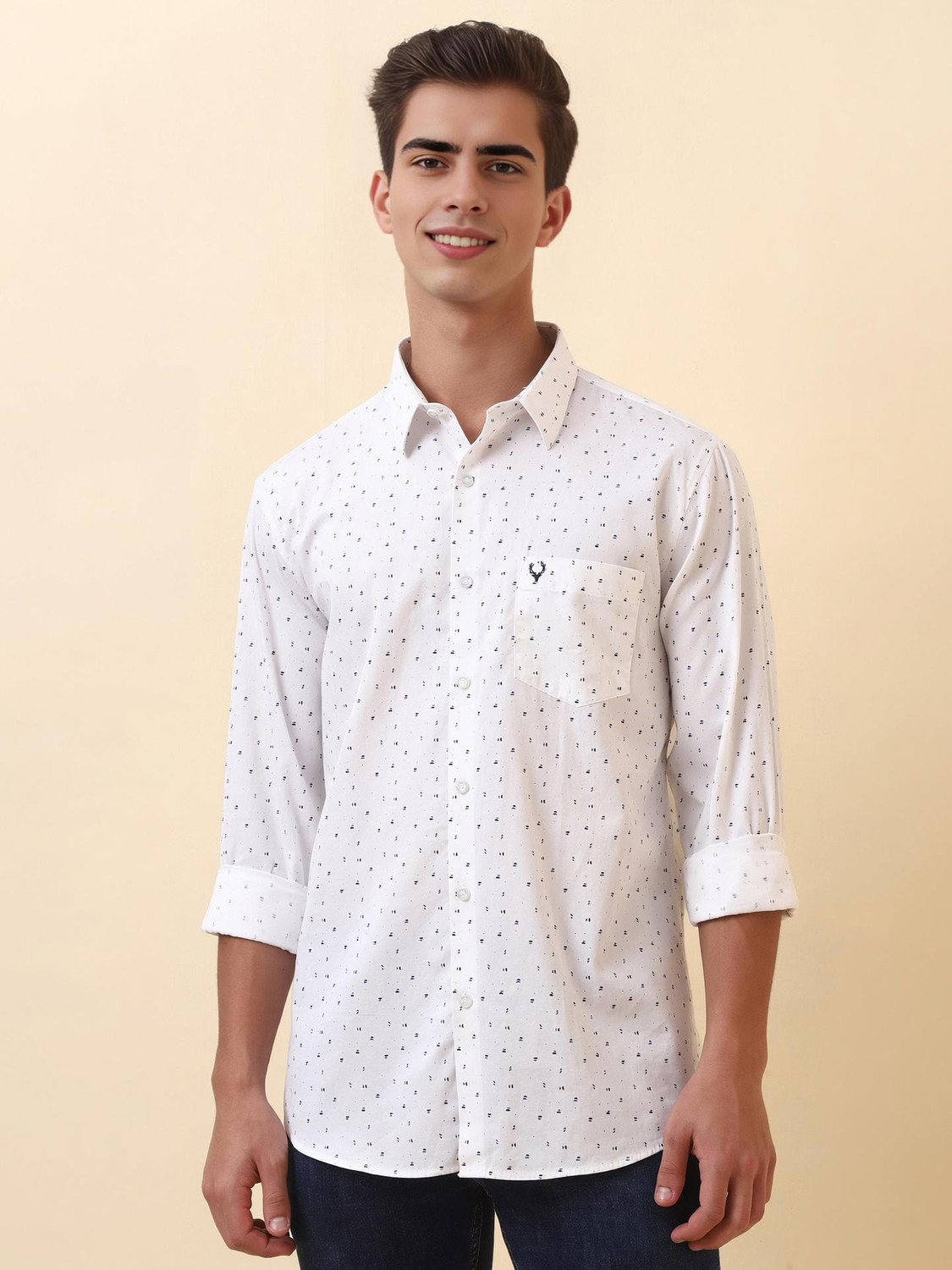 Image of Allen Solly Men Printed Casual White Shirt