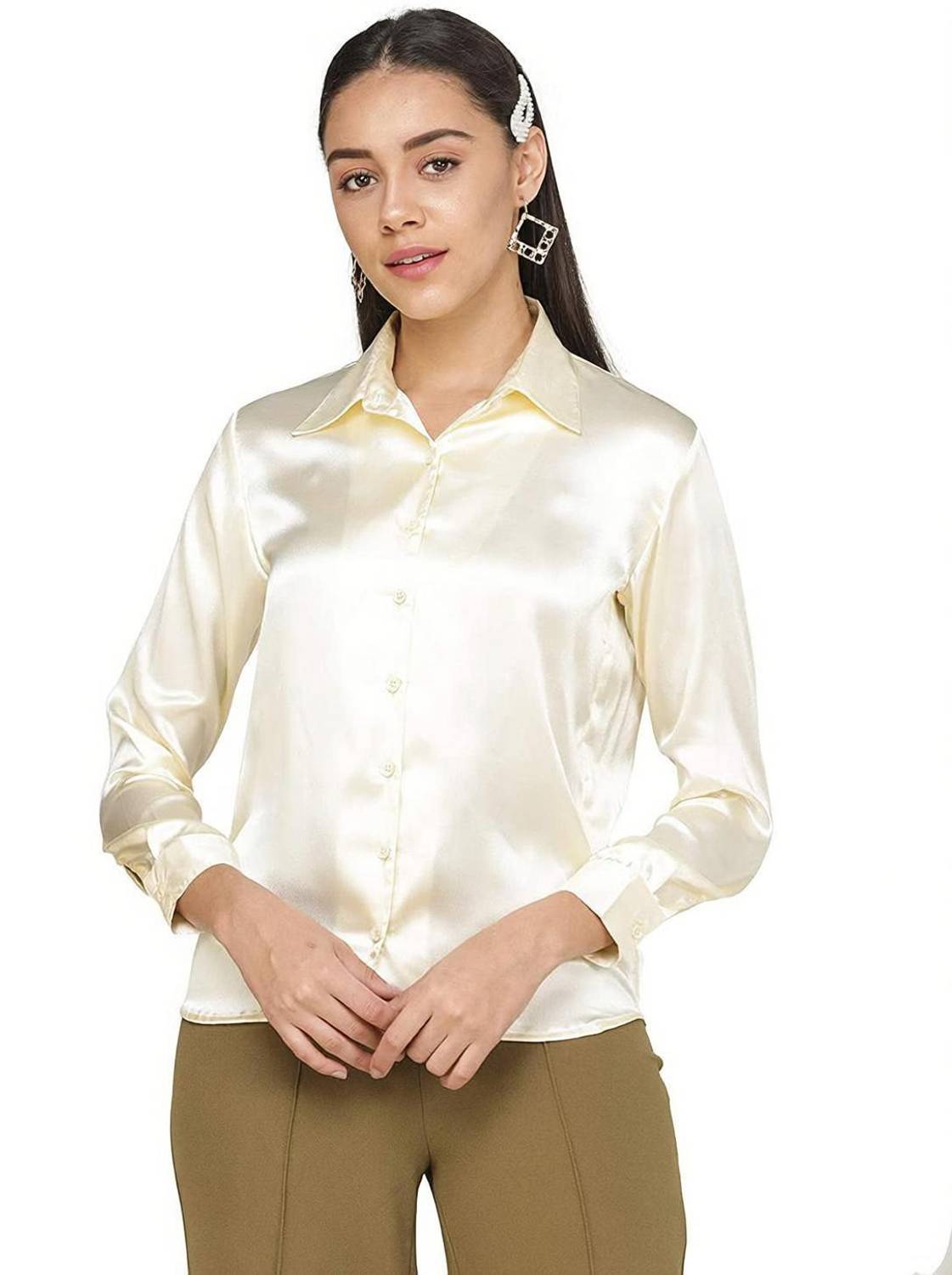 BOWRAIN Women Solid Casual Cream Shirt
