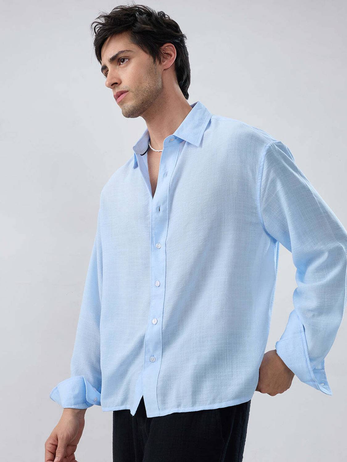 VASTRADO Men Solid Casual Blue Shirt - Image 5