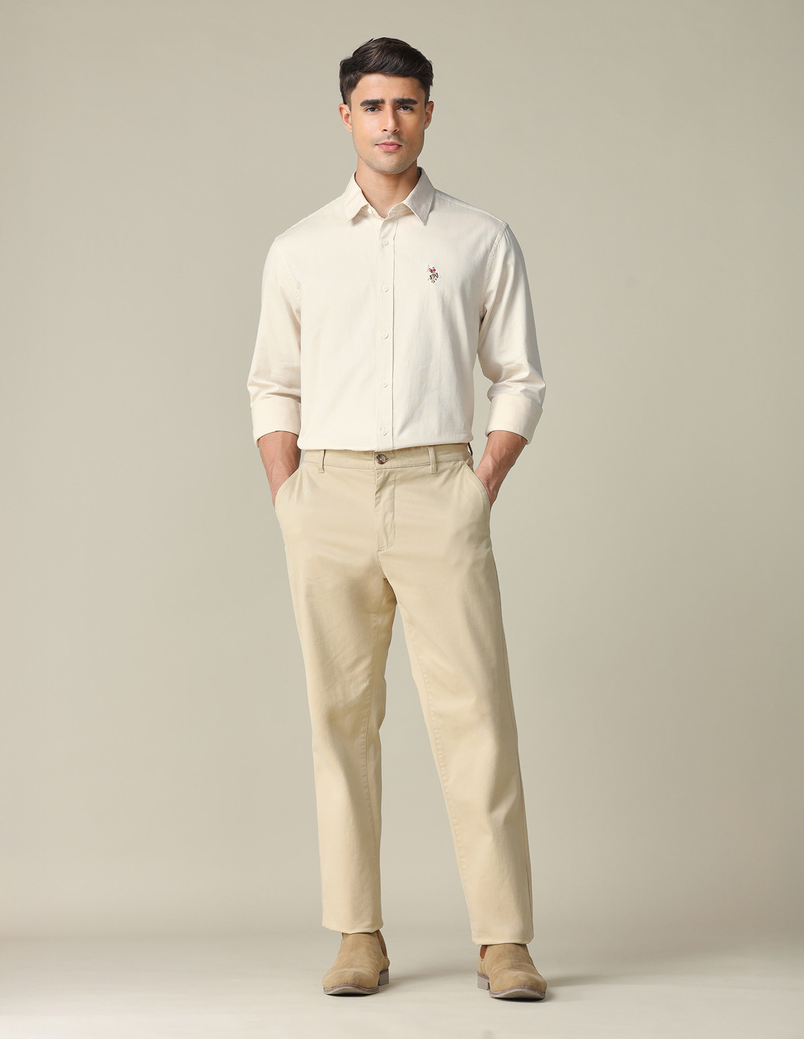 Image of U.S. POLO ASSN. Men Solid Casual Beige Shirt