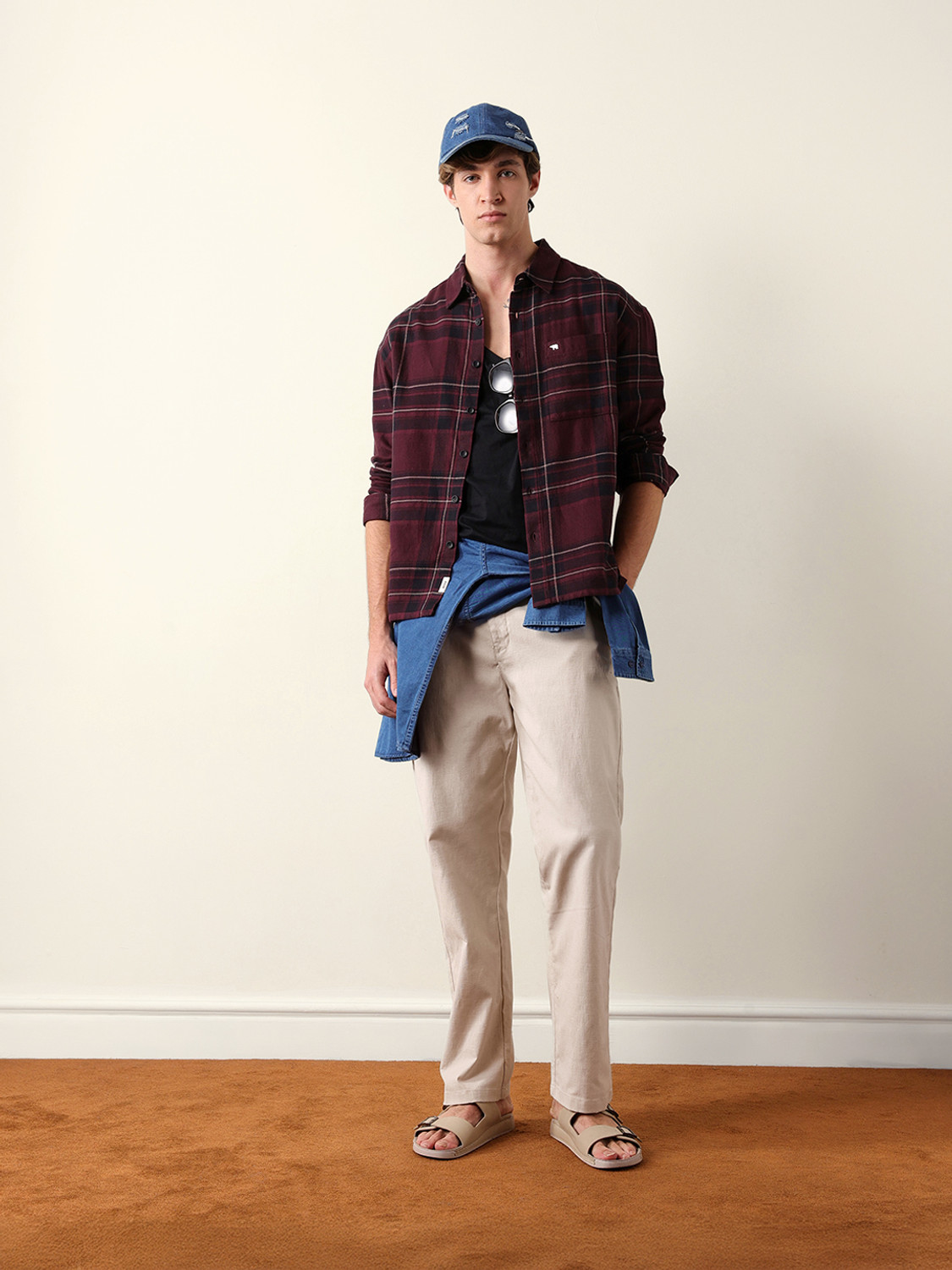 Image of THE BEAR HOUSE Men Checkered Casual Maroon Shirt
