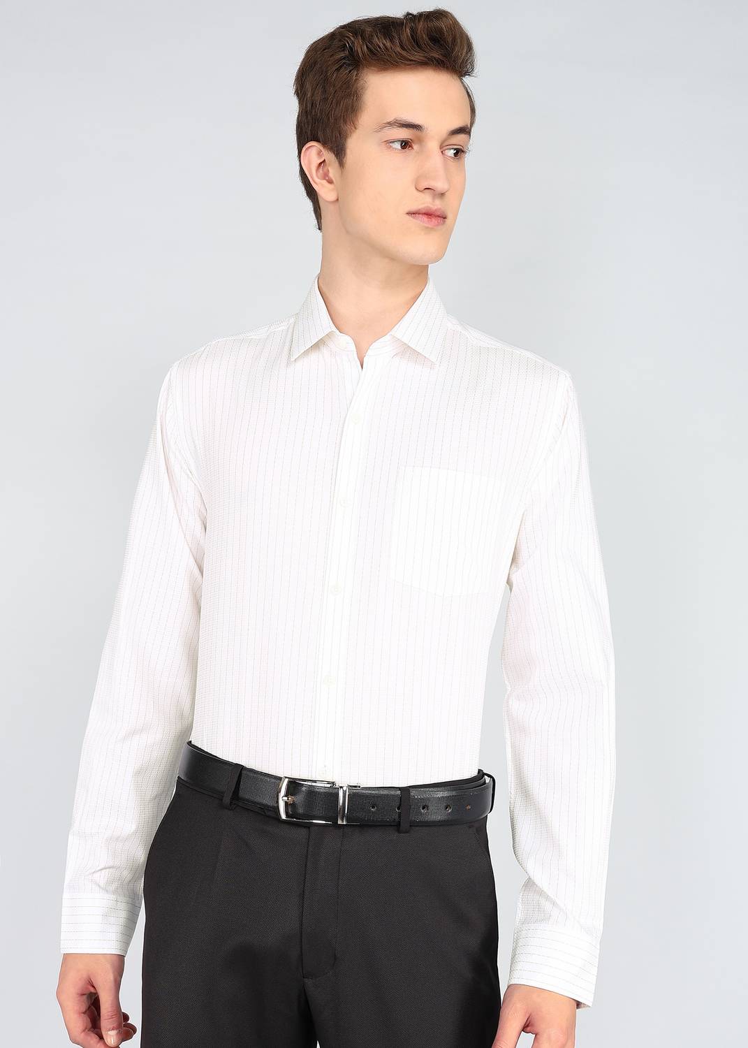 ARROW Men Striped Formal White Shirt