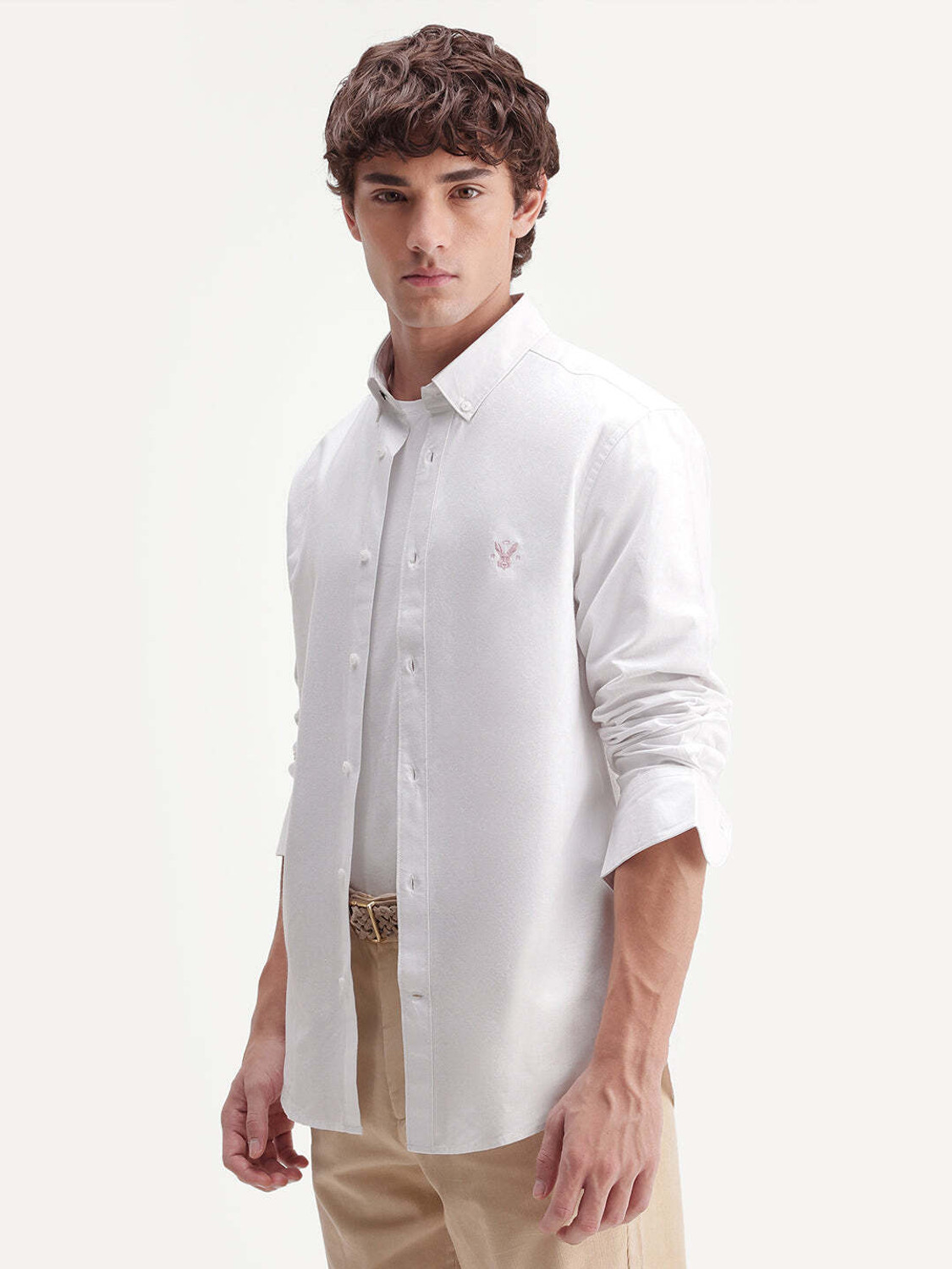 Image of RARE RABBIT Men Solid Casual White Shirt
