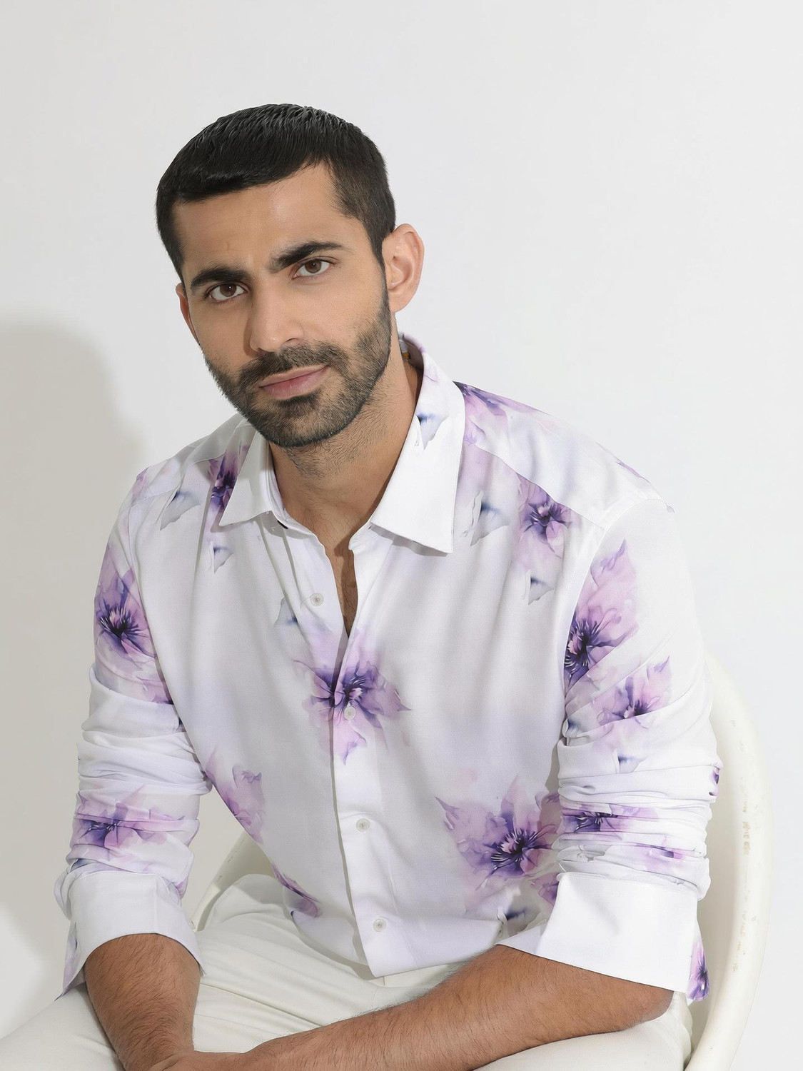 Image of RARE RABBIT Men Printed Casual White Shirt