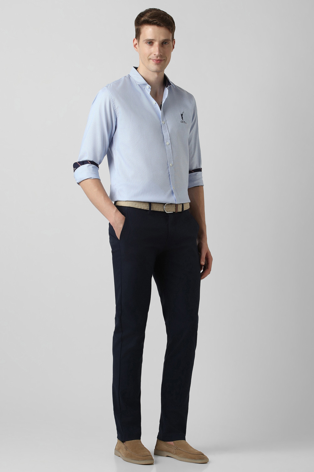 Image of PETER ENGLAND Men Solid Casual Blue Shirt