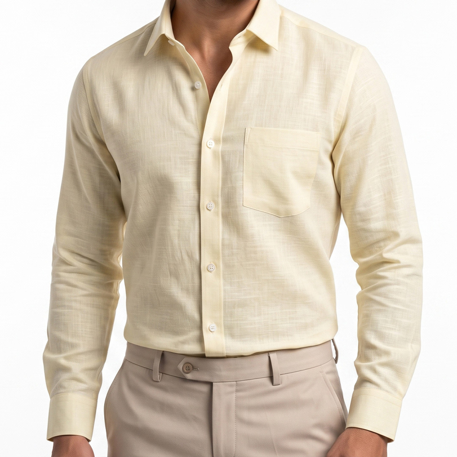 Image of Punekar Cotton Men Regular Fit Solid Spread Collar Casual Shirt