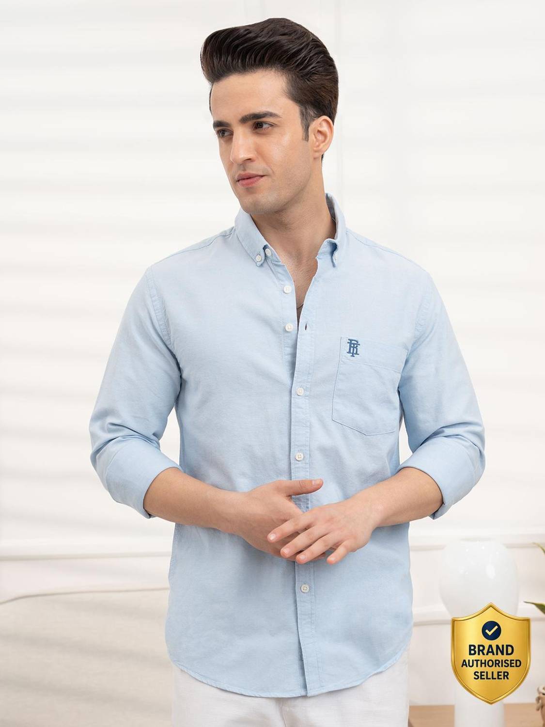 RED TAPE Men Solid Casual Blue Shirt - Image 1