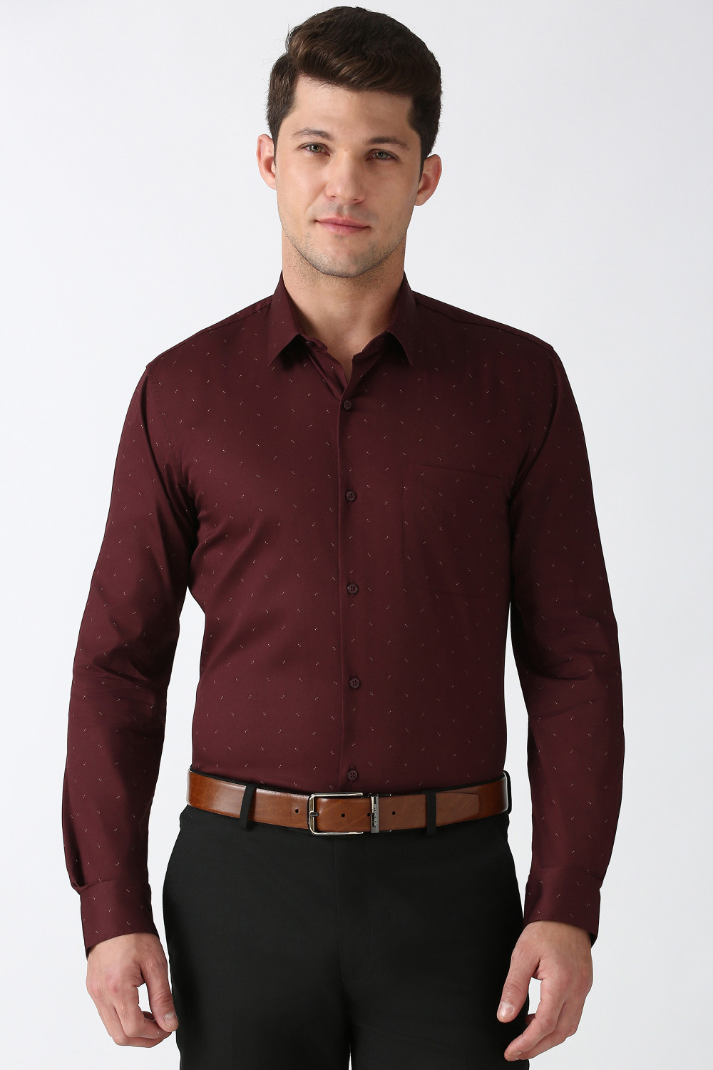 Image of PETER ENGLAND Men Printed Formal Maroon Shirt