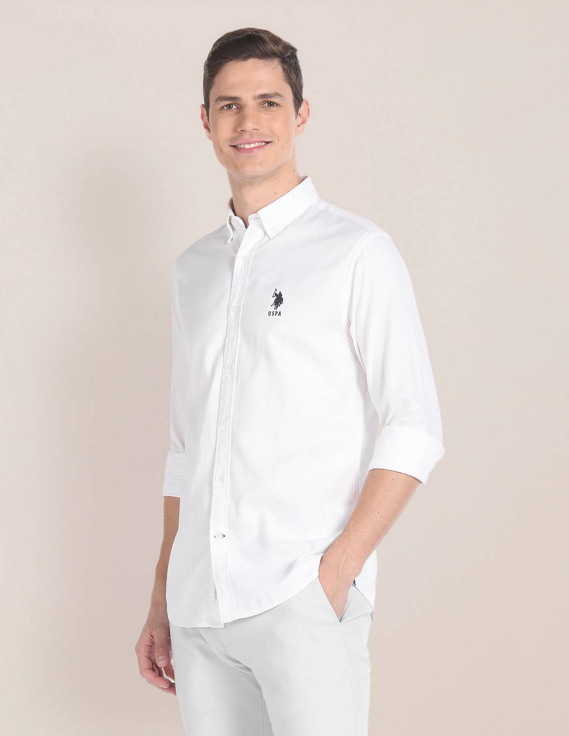 U.S. POLO ASSN. Men Solid Casual White Shirt - Image 4