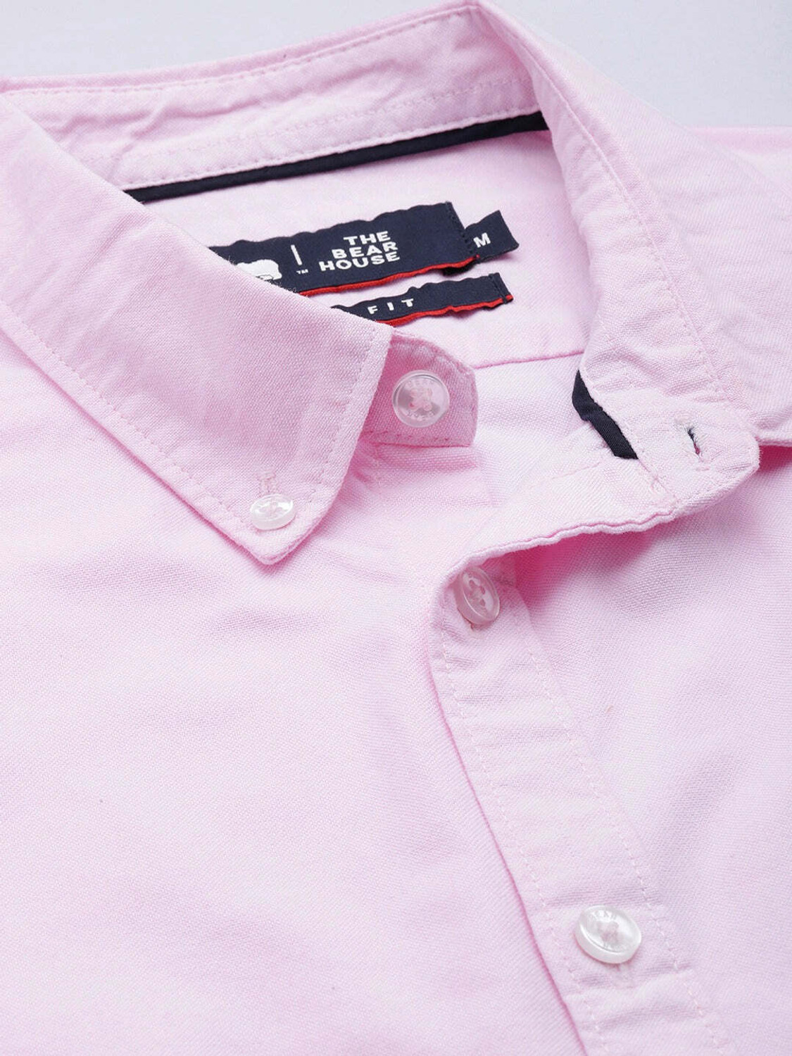 Image of THE BEAR HOUSE Men Solid Casual Pink Shirt