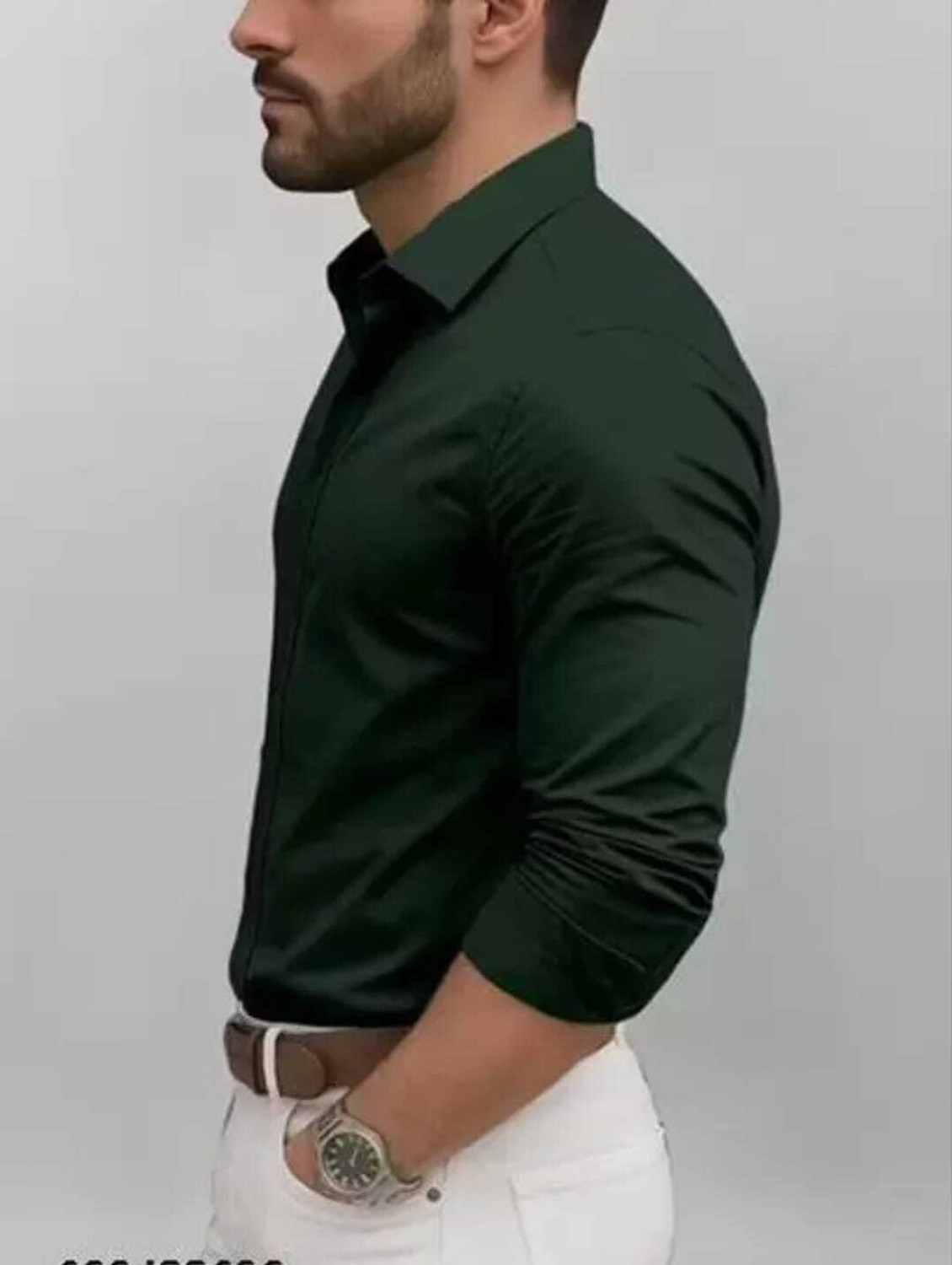 Image of STC FASHION Men Solid Formal Dark Green Shirt