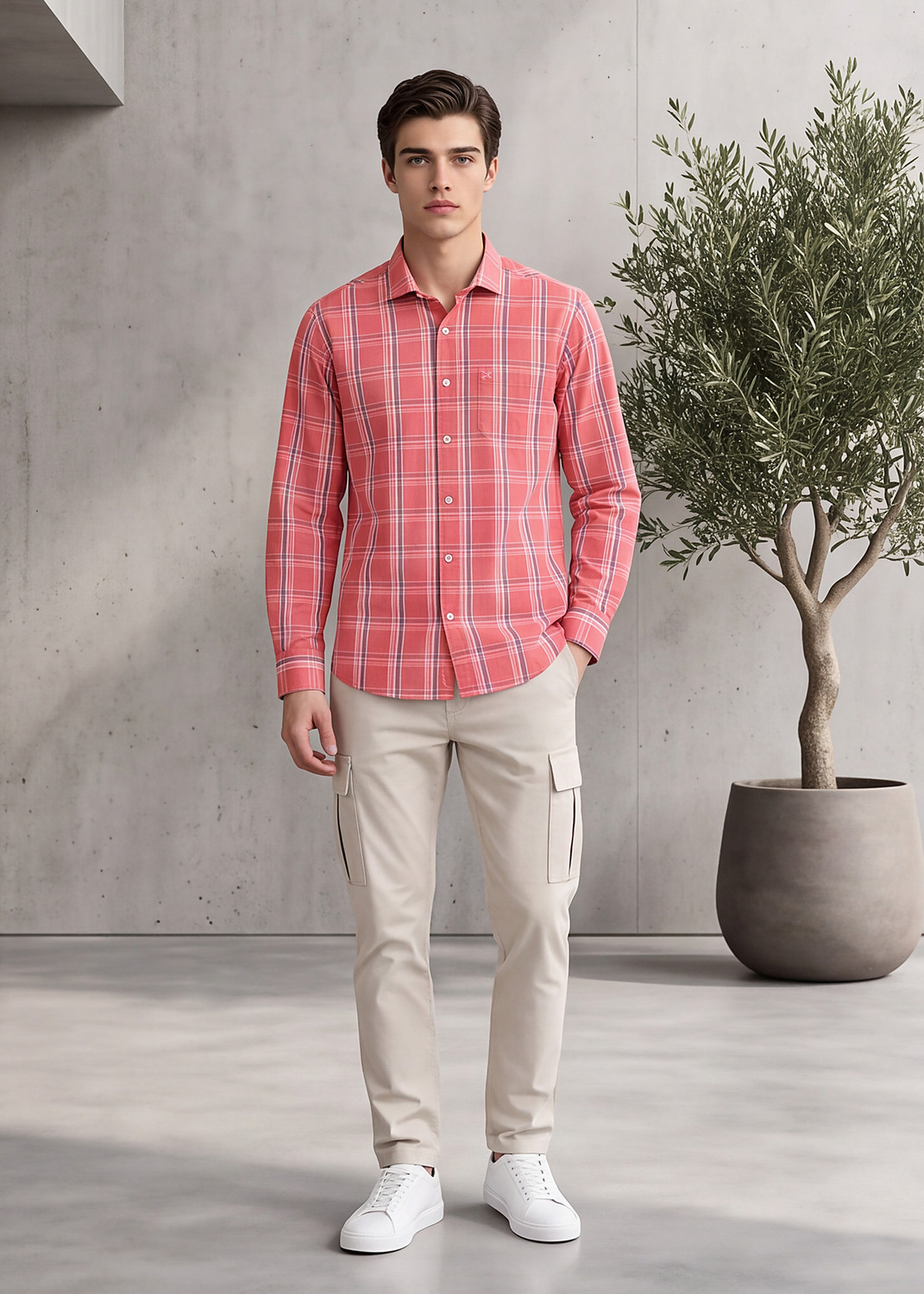 Image of KILLER Men Slim Fit Checkered Spread Collar Casual Shirt