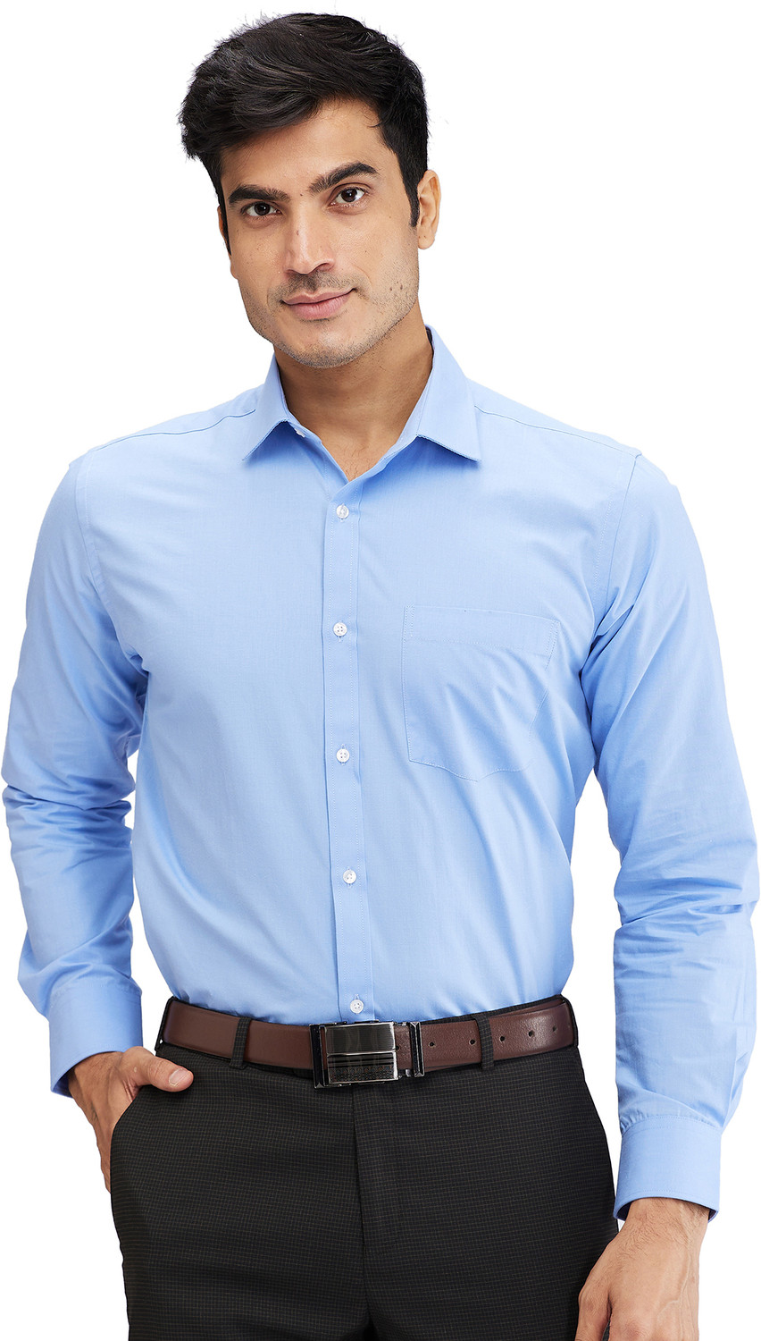 Image of PARK AVENUE Men Self Design Formal Blue Shirt