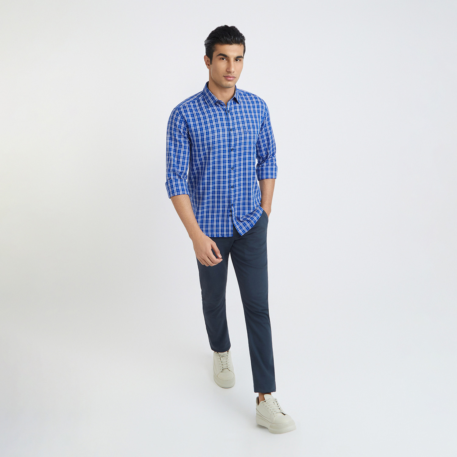 Image of PARX Men Checkered Casual Blue Shirt