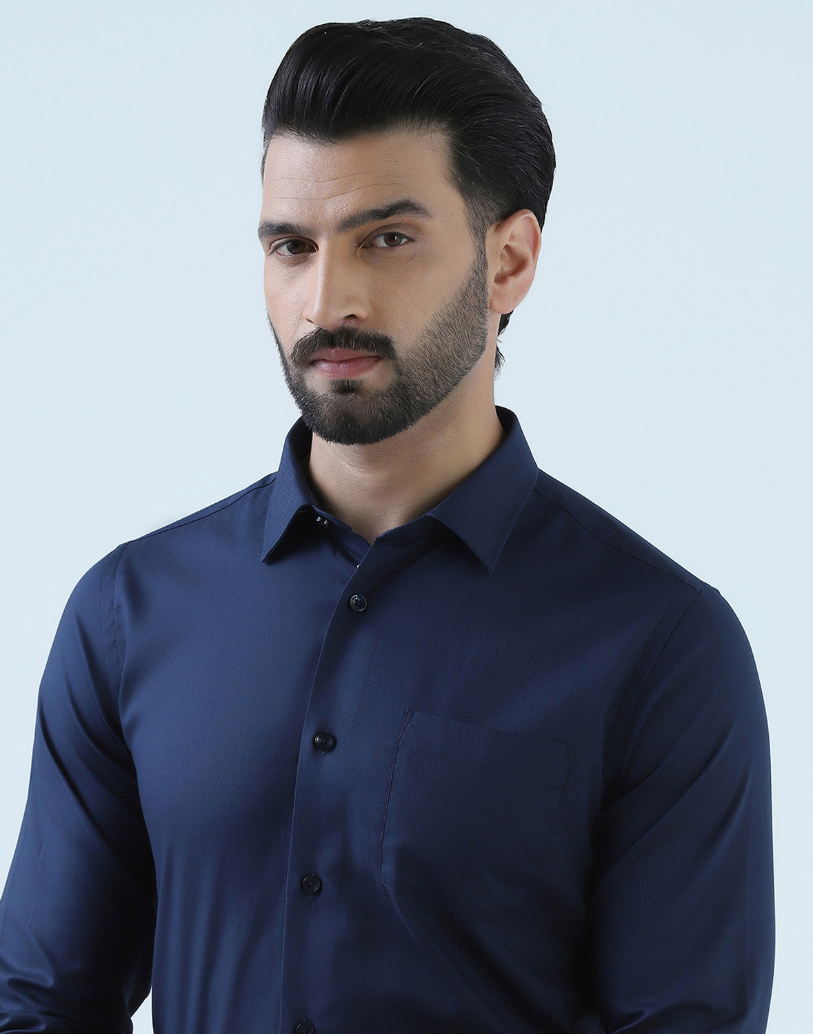 Image of Blackberrys Men Self Design Formal Blue Shirt