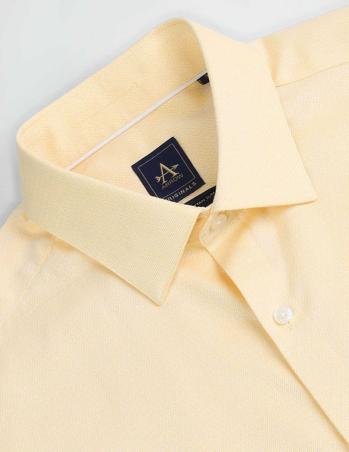 Image of ARROW Men Self Design Formal Yellow Shirt