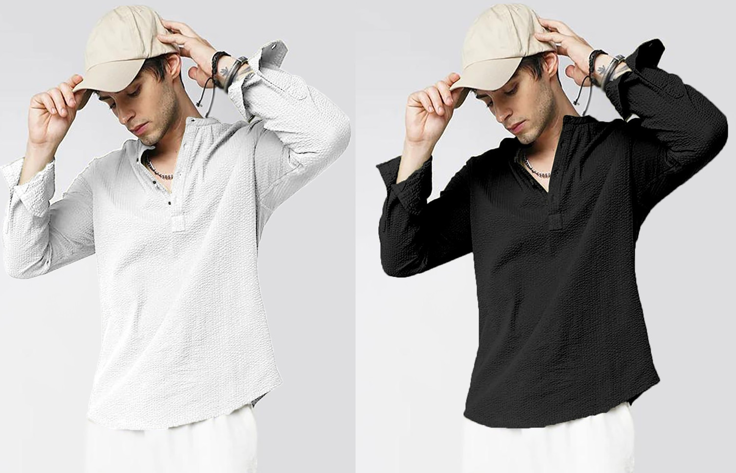 Image of COMBRAIDED Men Self Design Casual White, Black Shirt
