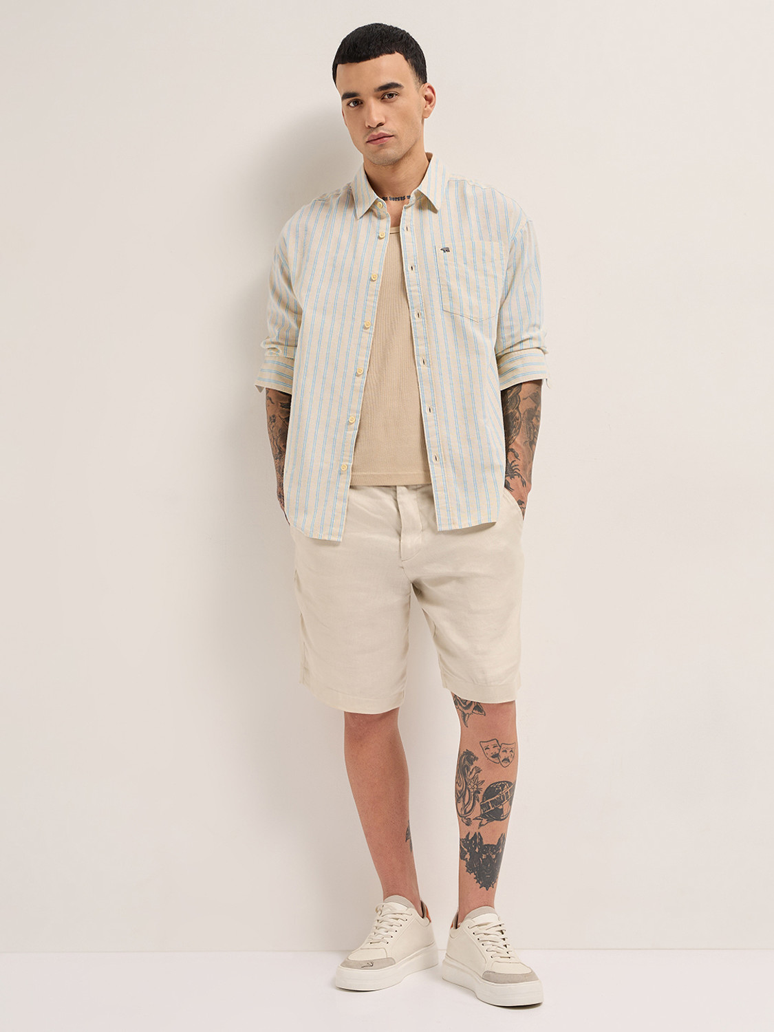 Image of THE BEAR HOUSE Men Striped Casual Blue Shirt