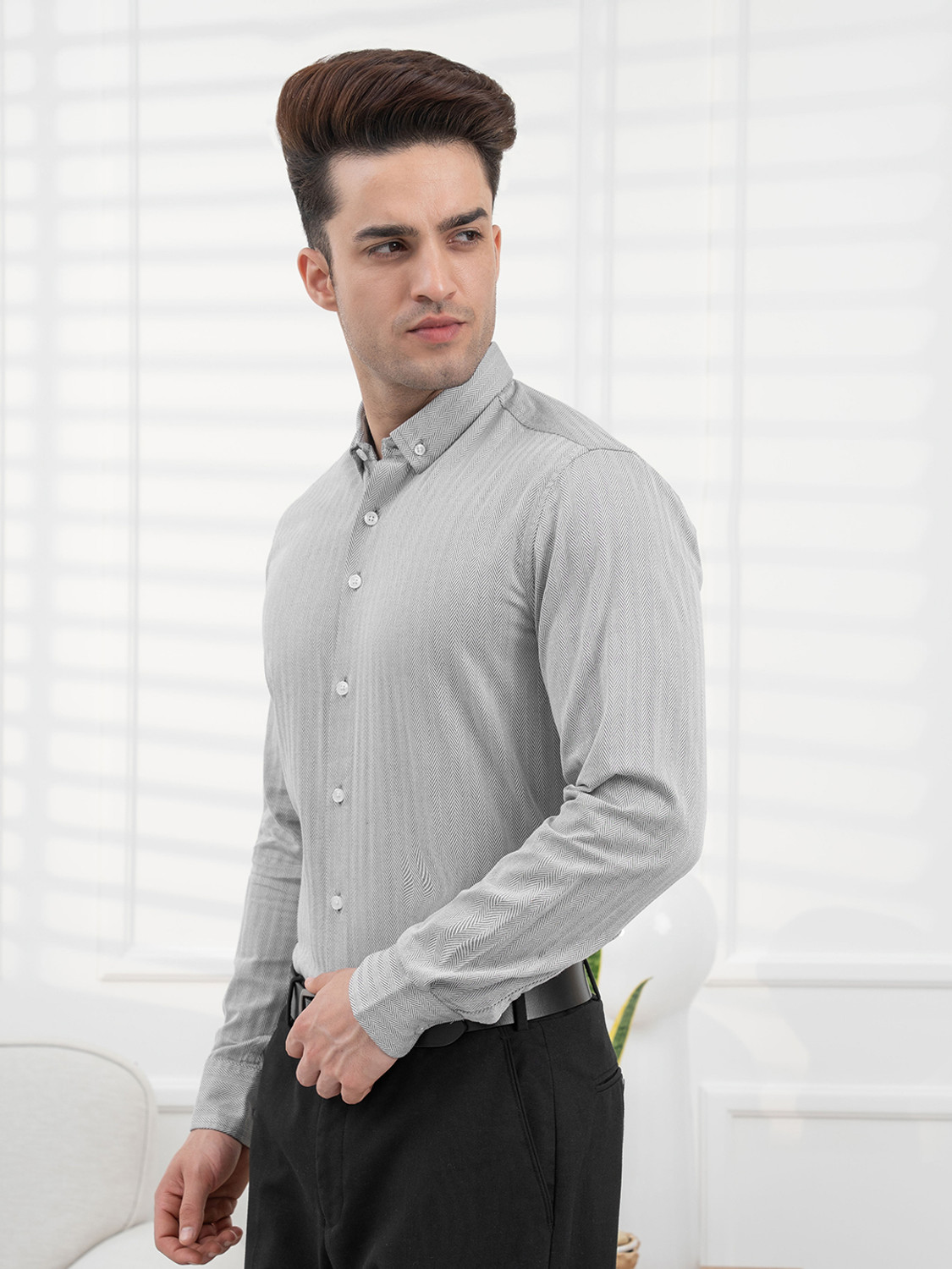 Image of RED TAPE Men Comfort Fit Striped Button Down Collar Formal Shirt