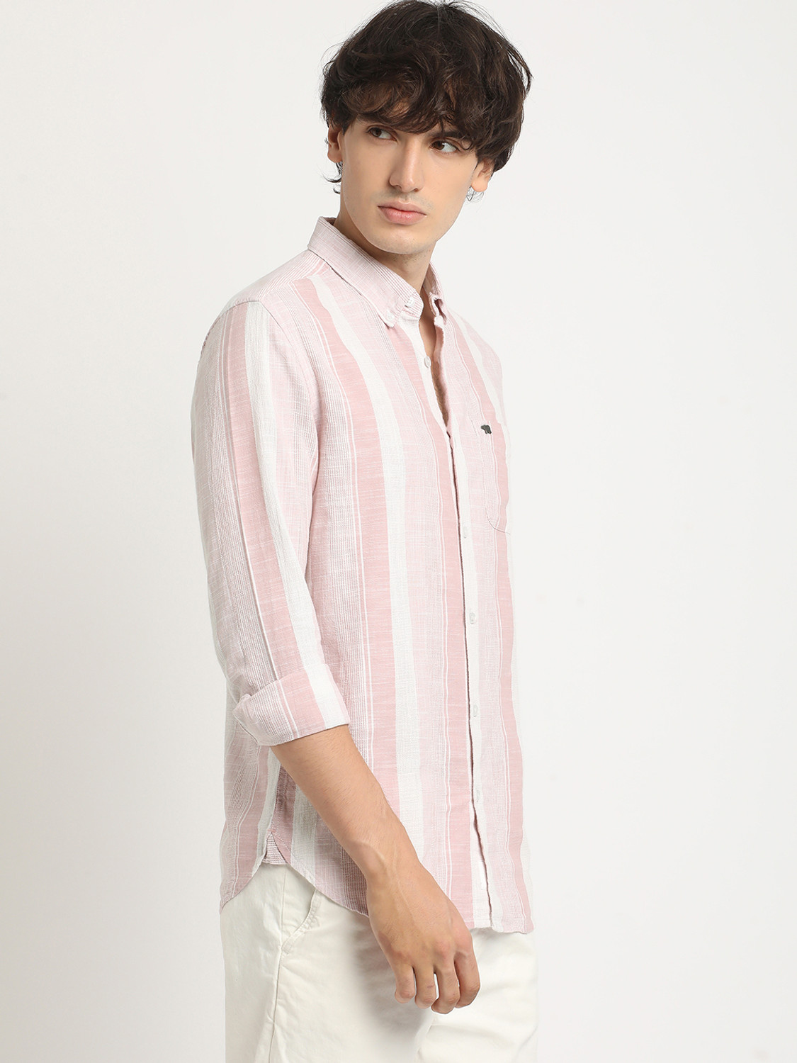 Image of THE BEAR HOUSE Men Striped Casual Pink Shirt