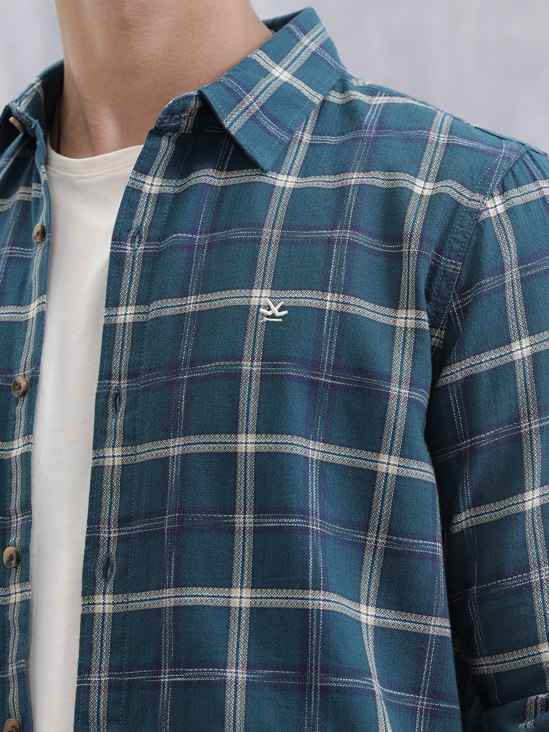 Image of WROGN Men Checkered Casual Green Shirt