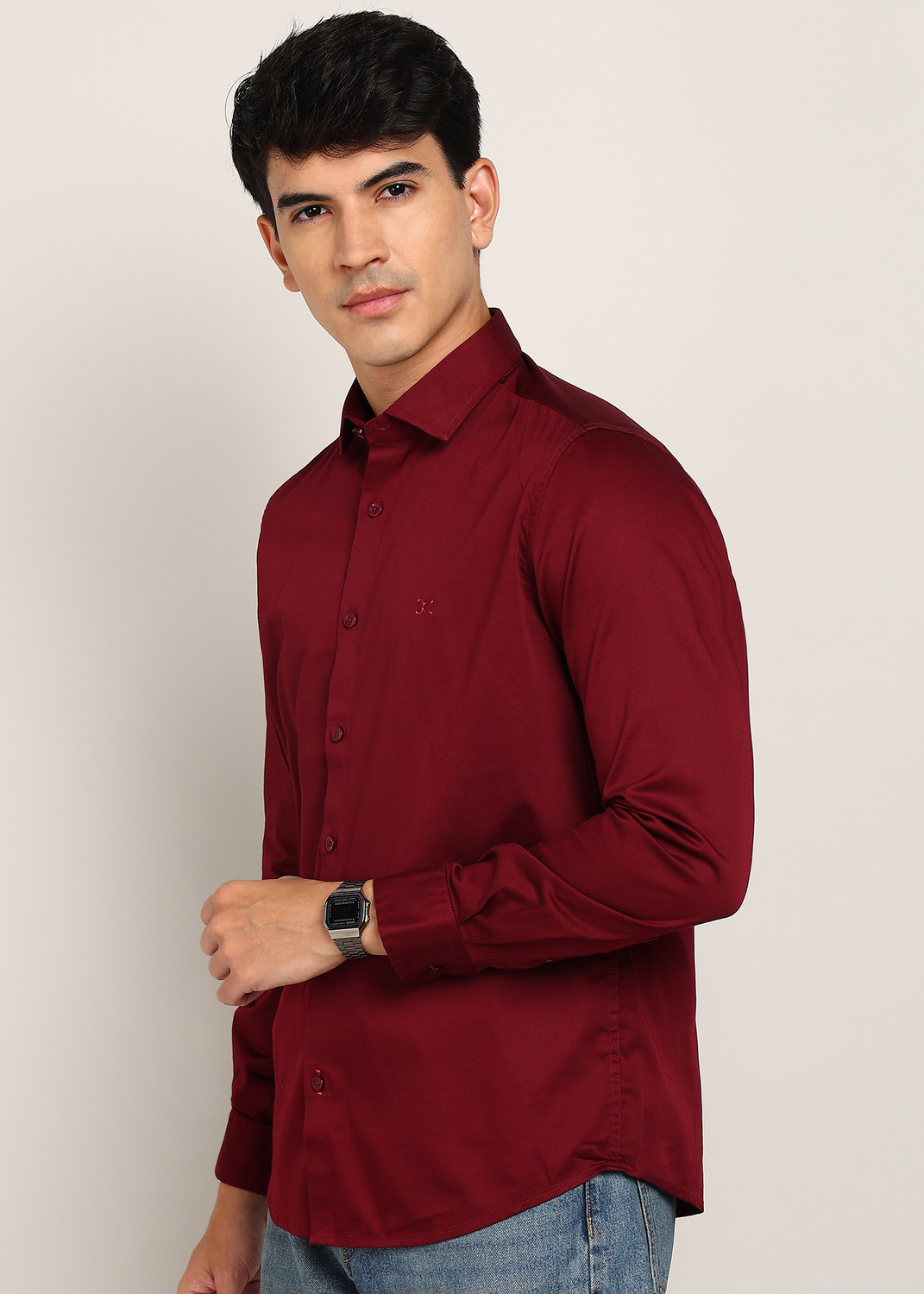 Image of KILLER Men Solid Casual Maroon Shirt