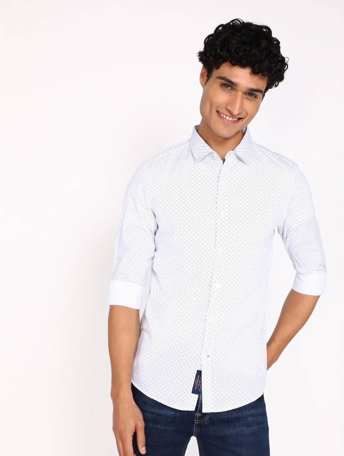 BEING HUMAN Men Printed Casual White Shirt