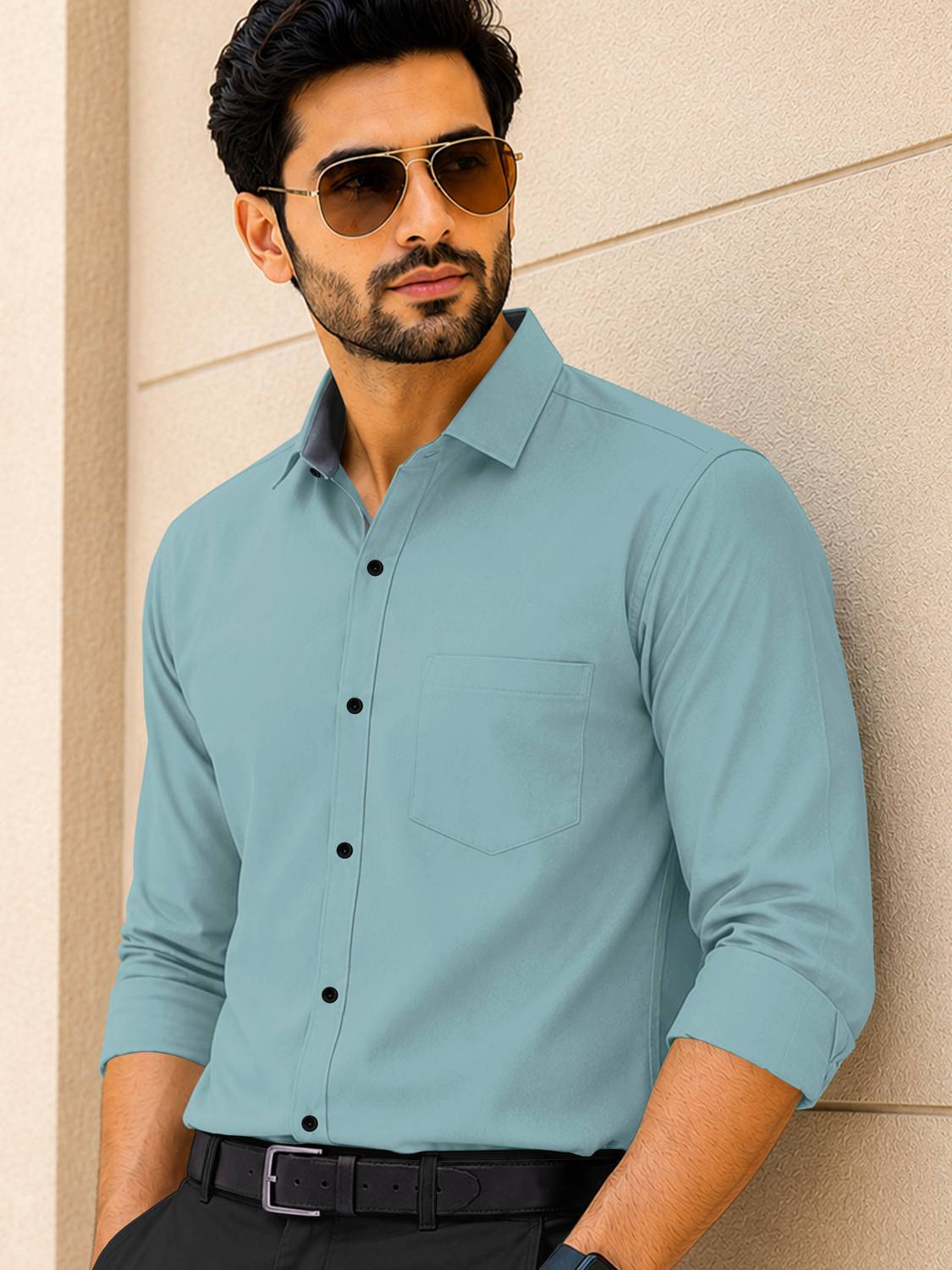 VeBNoR Men Light Green Casual Shirt - Image 1