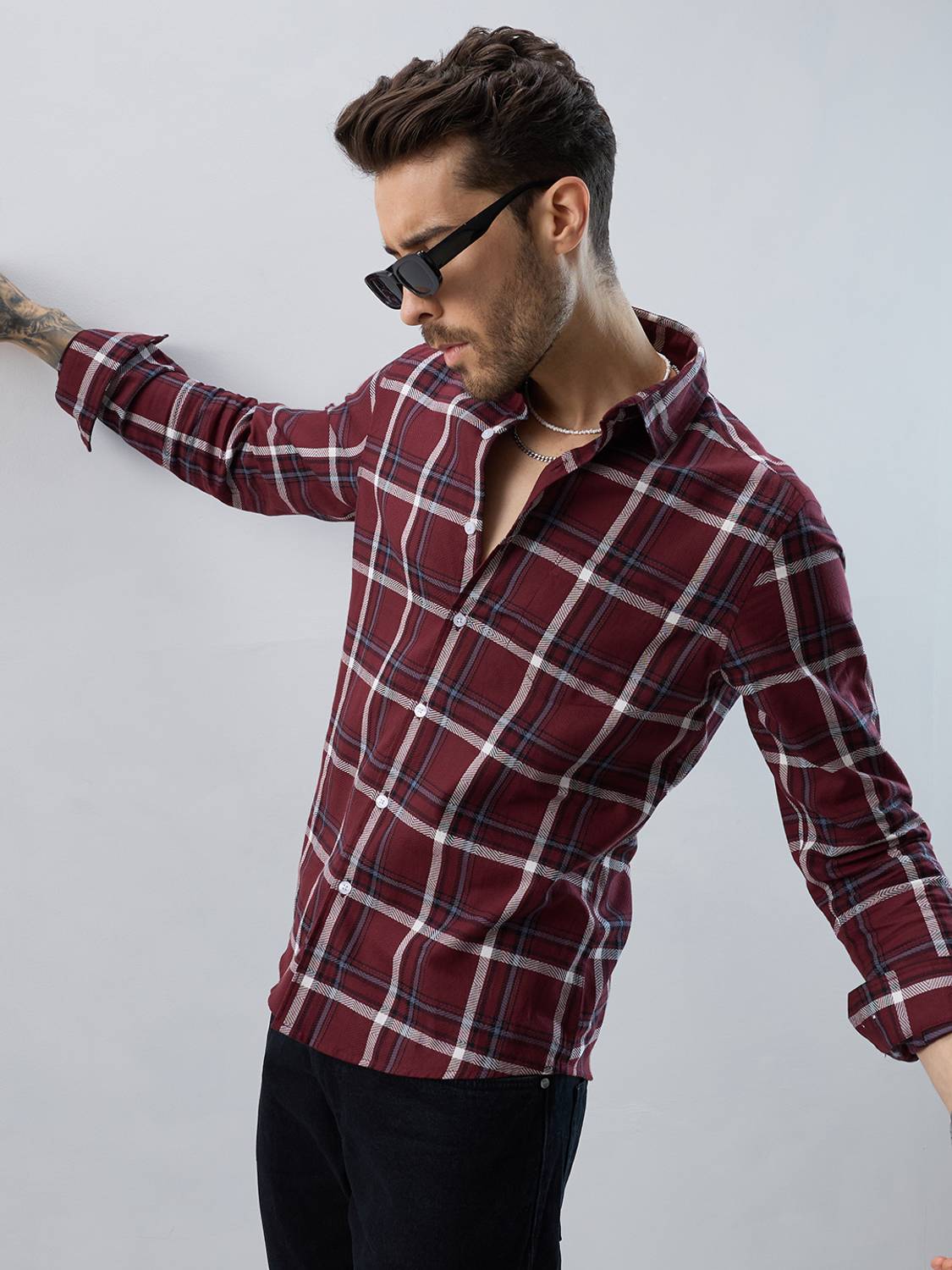 VASTRADO Men Checkered Casual Maroon Shirt - Image 2